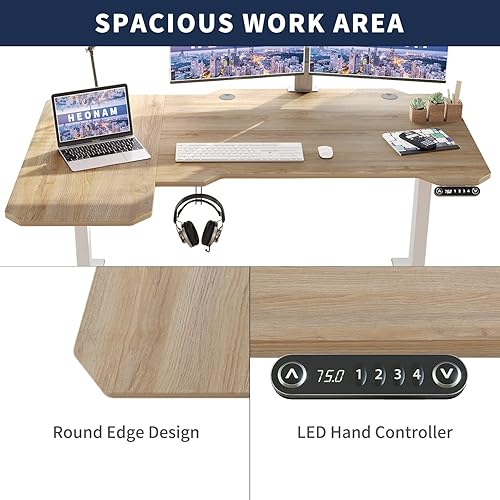 Miniatura 73 de Escritorio eléctrico de pie de 48 pulgadas con puerto de carga USB, escritorio de pie ajustable en altura con preajustes de memoria, amplio Marrón