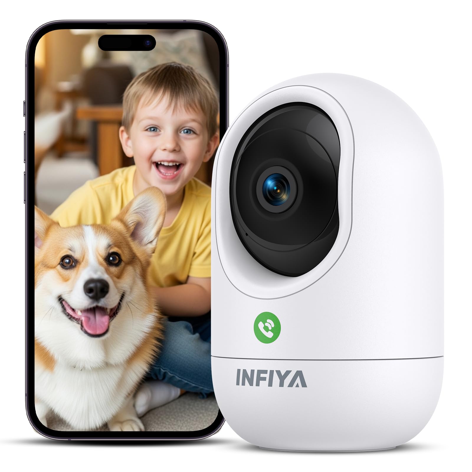 INFIYA 2K Indoor Camera, Baby Monitor Camera, Pet Camera with APP, CCTV Home Security, One-Touch Call, PIR Detection, Smart Tracking, Night Vision, 24/7 Recording, 2.4GHz WiFi, K7