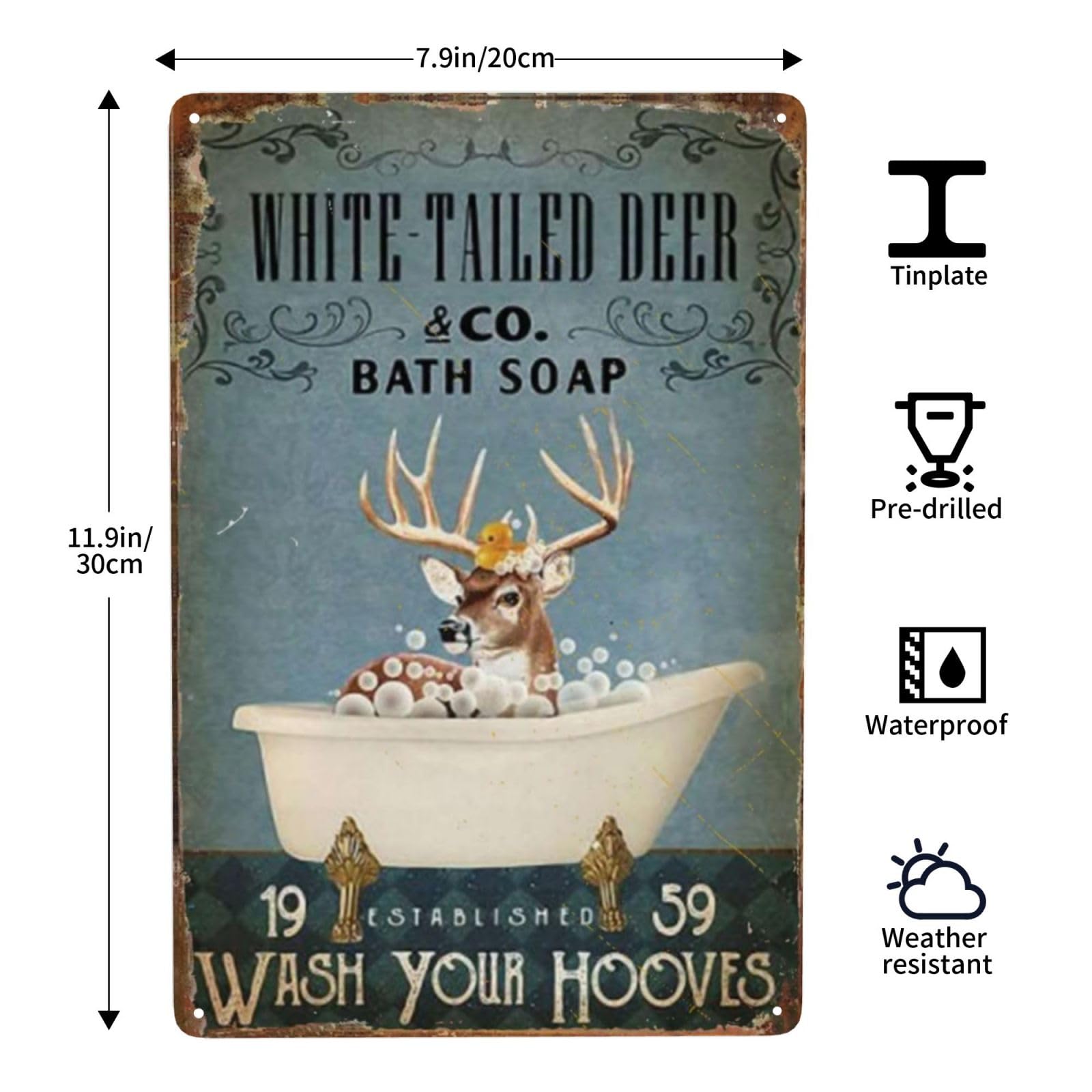 YOTQUULKI Aluminum Metal Sign – White Tailed Deer Bath Soap Sign, 8x12 Inches, Rustic Wall Decor - View #10