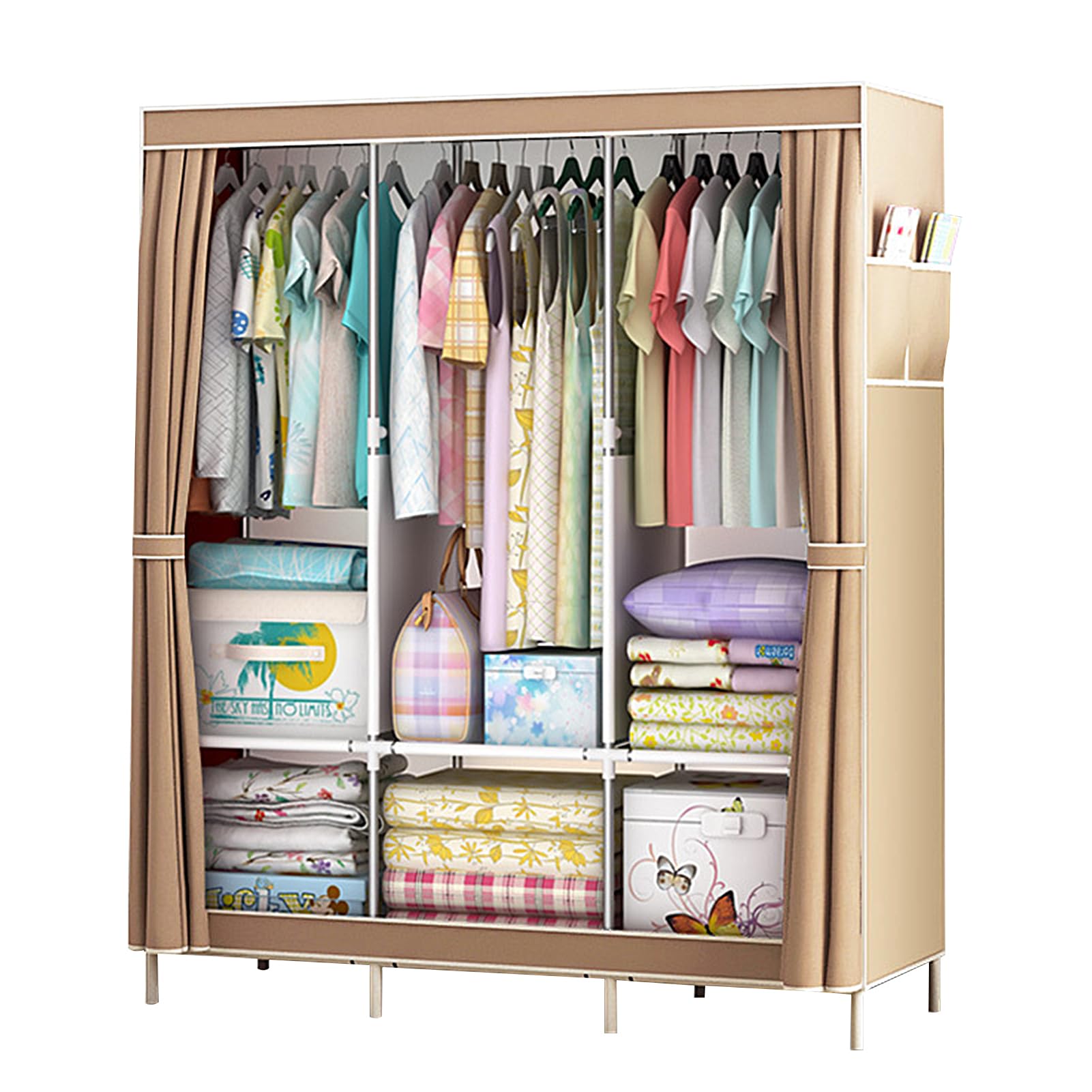 Portable Closet, Closet organizer, Clothes Storage Rack With Non-Woven Fabric Cover, Stable and Easy Assembly Bedroom Closets, 6 Shelves and Hanging Rail(Style 1)