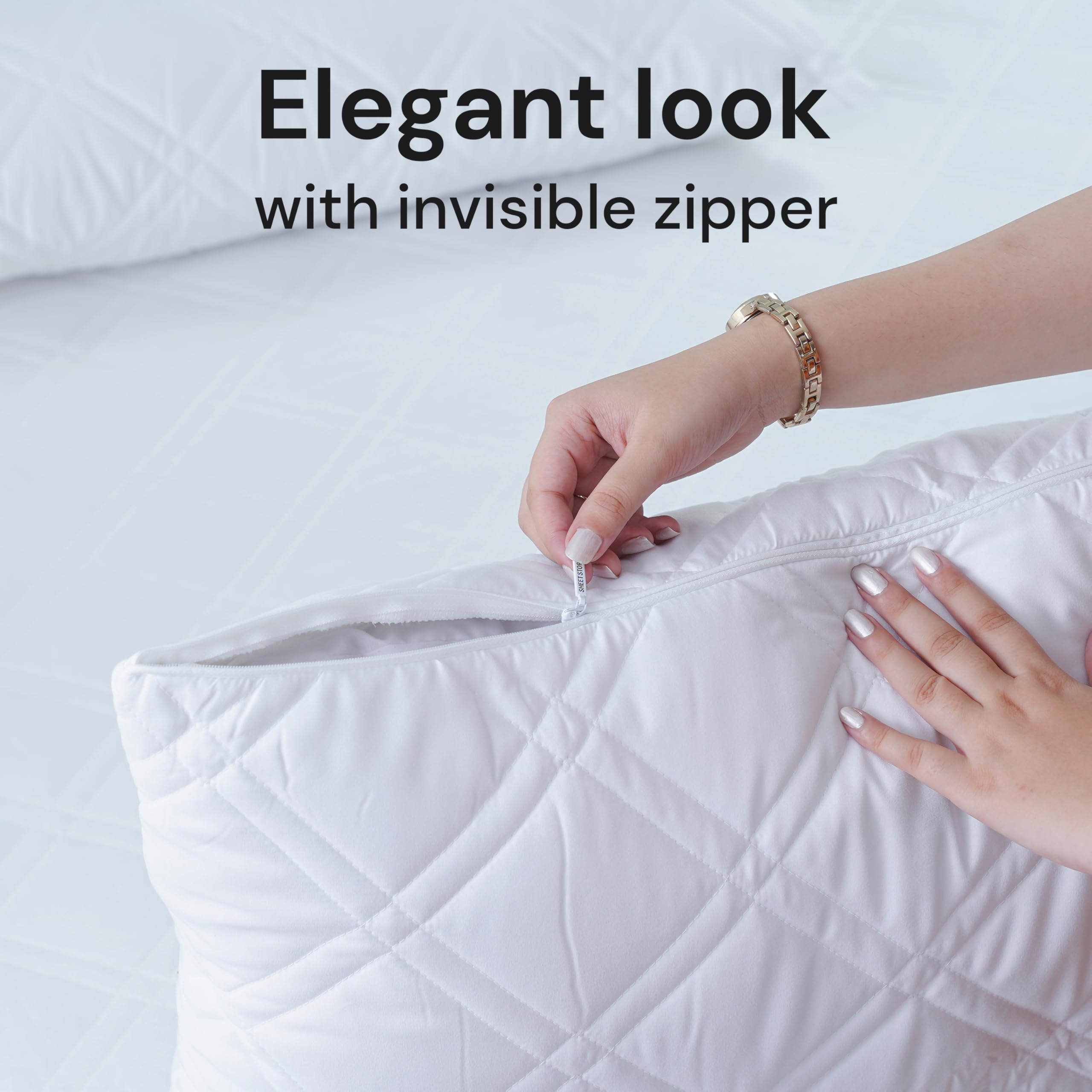 Sheet Story Quilted Pillow Protectors 2 Pack - Size 50x75cm - Invisible Zipper Closure - Hypoallergenic Quilted Pillow Cases Protector - Image 4