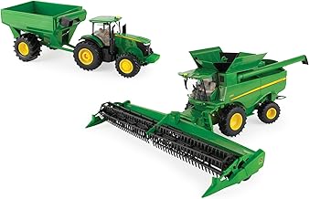 ERTL John Deere Set de Cosecha de Granja - Escala 1:32 - Incluye Tractor John Deere 7290R, Combina S780 y Carro de Grano - Juguetes de Granja Coleccionables Oficialmente Autorizados - Edades 3 años y más