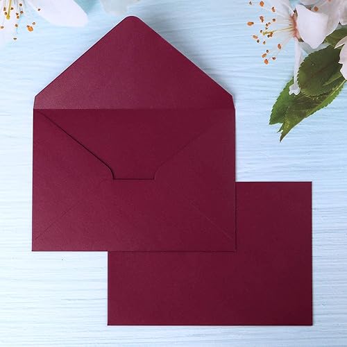 PONATIA 50 PCS/Pack A7 Envelopes, Shiny Burgundy Envelopes 5.25 x 7.5'', Perfect for 5x7'' Weddings, Invitation Cards,Graduation Invite