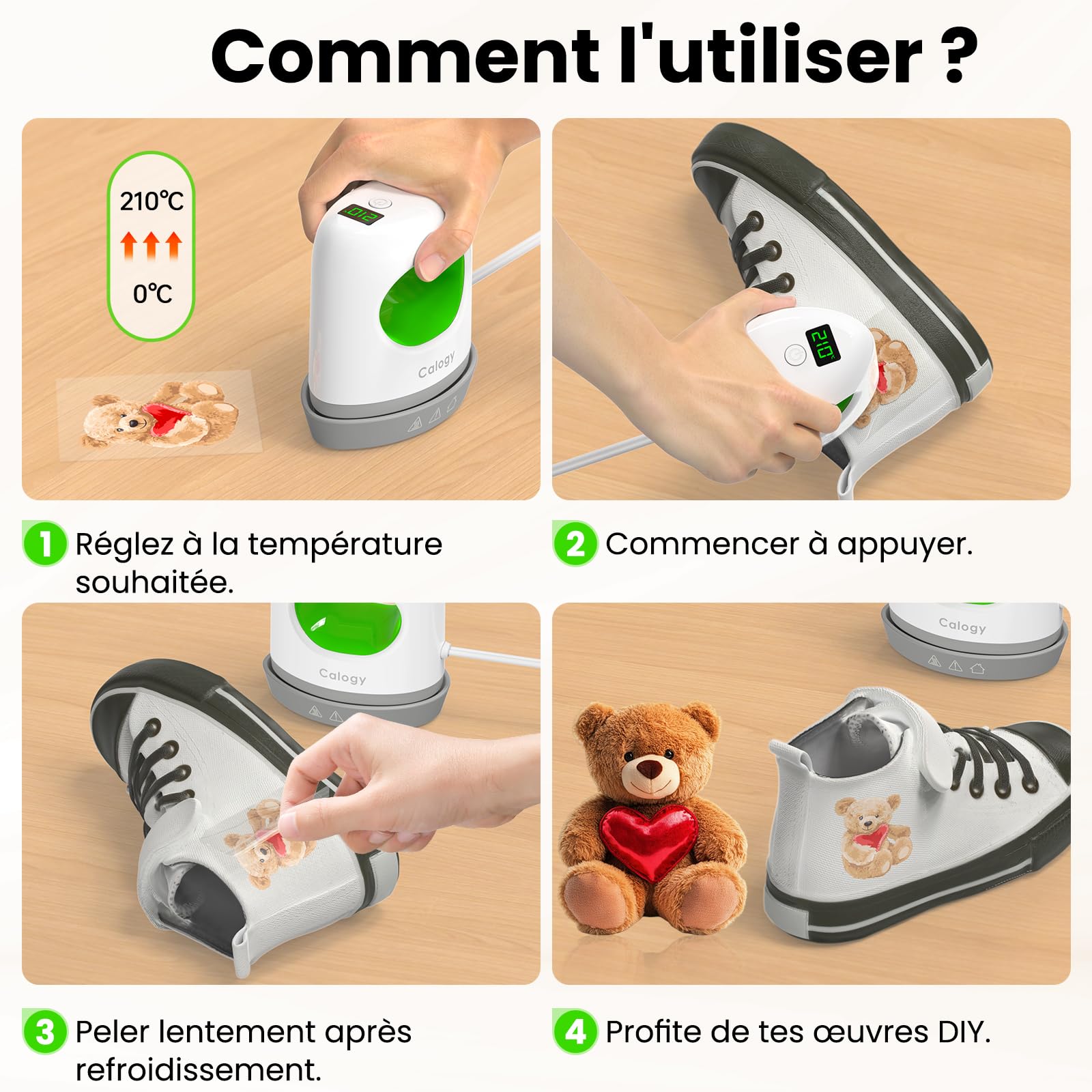 Calogy Mini presse à chaud, Traceur de transfert 4 niveaux de température max 210 ℃ Fer d'impression de précision à chauffage rapide pour t-shirts, manchettes, chaussures, tasses et bricolage