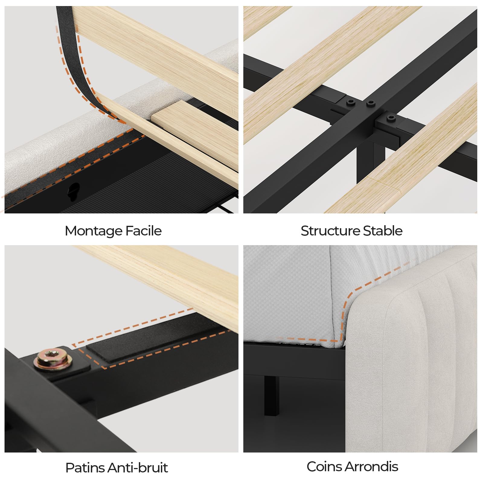 AOGLLATI Lit 140x190 à LED avec Multiprise et 4 Grands Tiroirs, Cadre de Lit avec Sommier à Latte et Tête de Lit Capitonnée Sommier avec Rangement, Moderne sans Matelas (Velours Beige, 140x190cm)