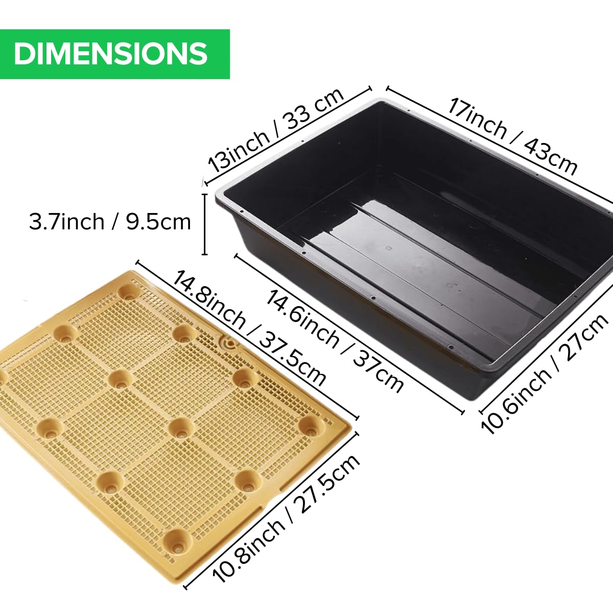 BeGrit Lot de 10 plateaux de démarrage de semis en plastique durable de 33 x 43,2 cm de profondeur, parfaits pour l'intérieur, l'extérieur, les serres