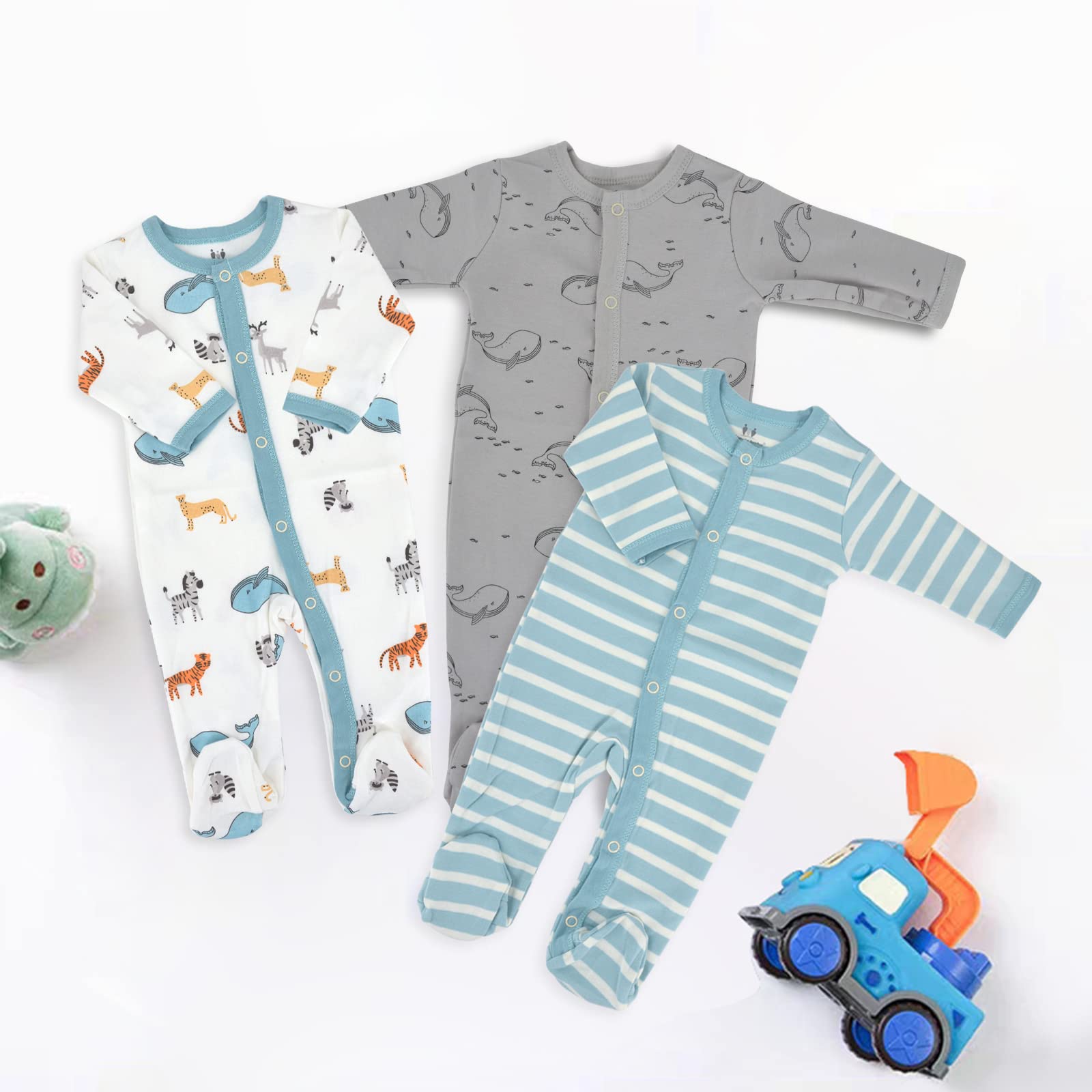 Miracle Baby 3 pièces bébé barboteuses bébé pyjama sac de couchage en coton avec pieds avec boutons Gr. 56 62 68 pour nouveau-né filles