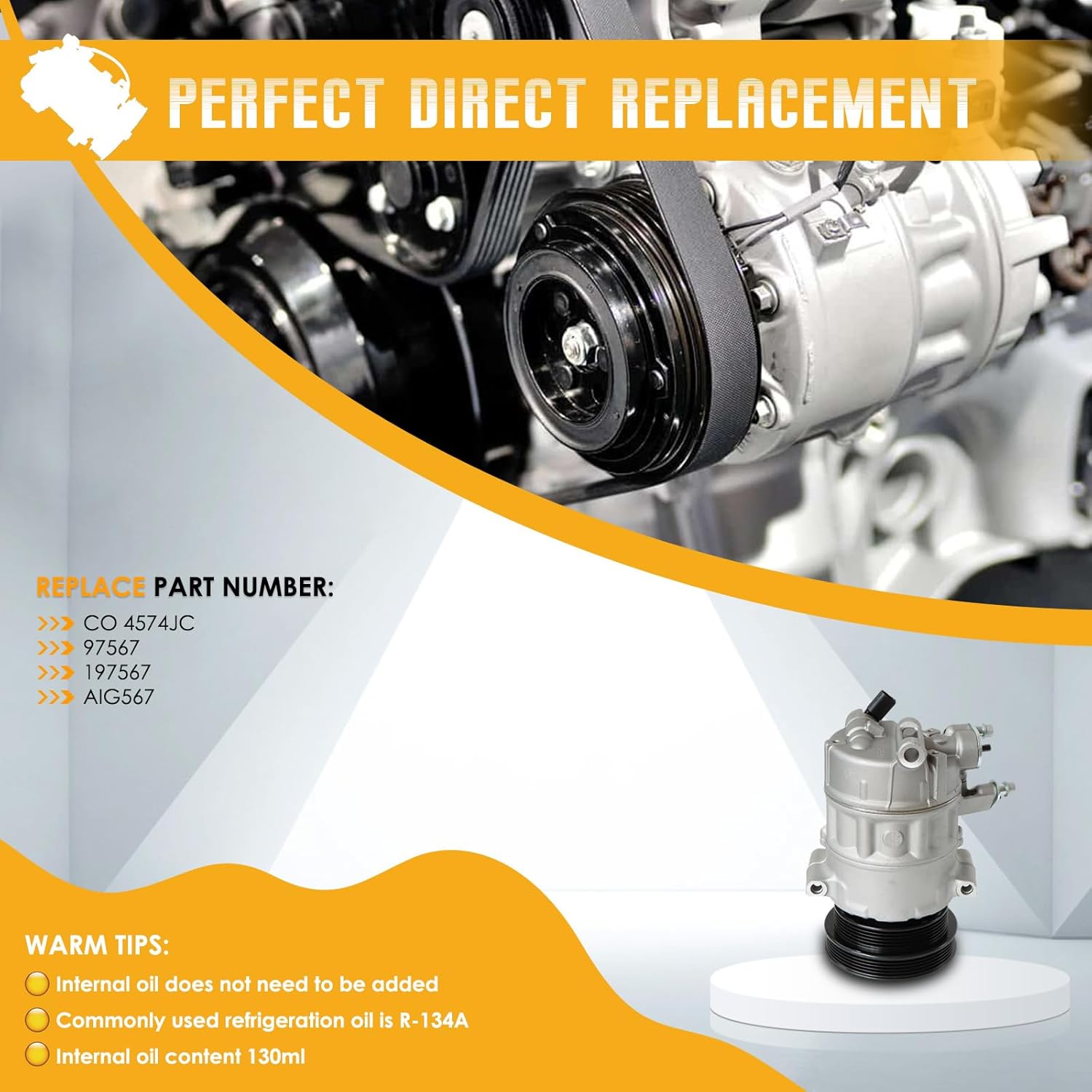 A/C Compressor Air Conditioning Compressor Compatible with Volkswagen Golf Jetta Passat R32 Rabbit 2005-2014 2.5L, Replace Part No. IG567 ​IC77613 97567 CO 4574JC