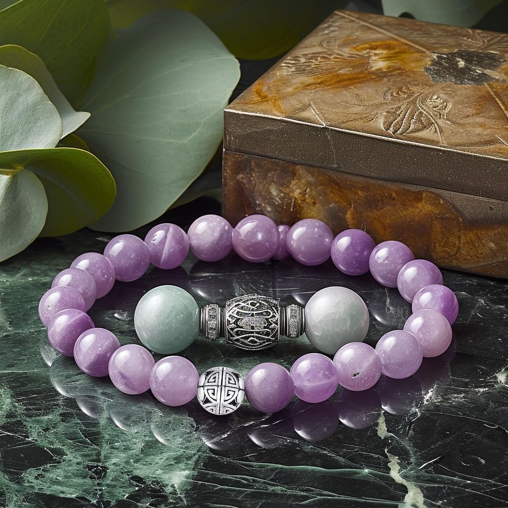 Healing Crystals Beaded Bracelets for Womens Natural Gemstone 8mm Beads Stretch Bracelets with 925 Sterling Silver Double Happiness Pendant - Image 4