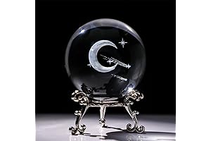 HDCRYSTALGIFTS Luna De Cristal 3D Laser Engraved Half Moon & Meteor Crystal Ball