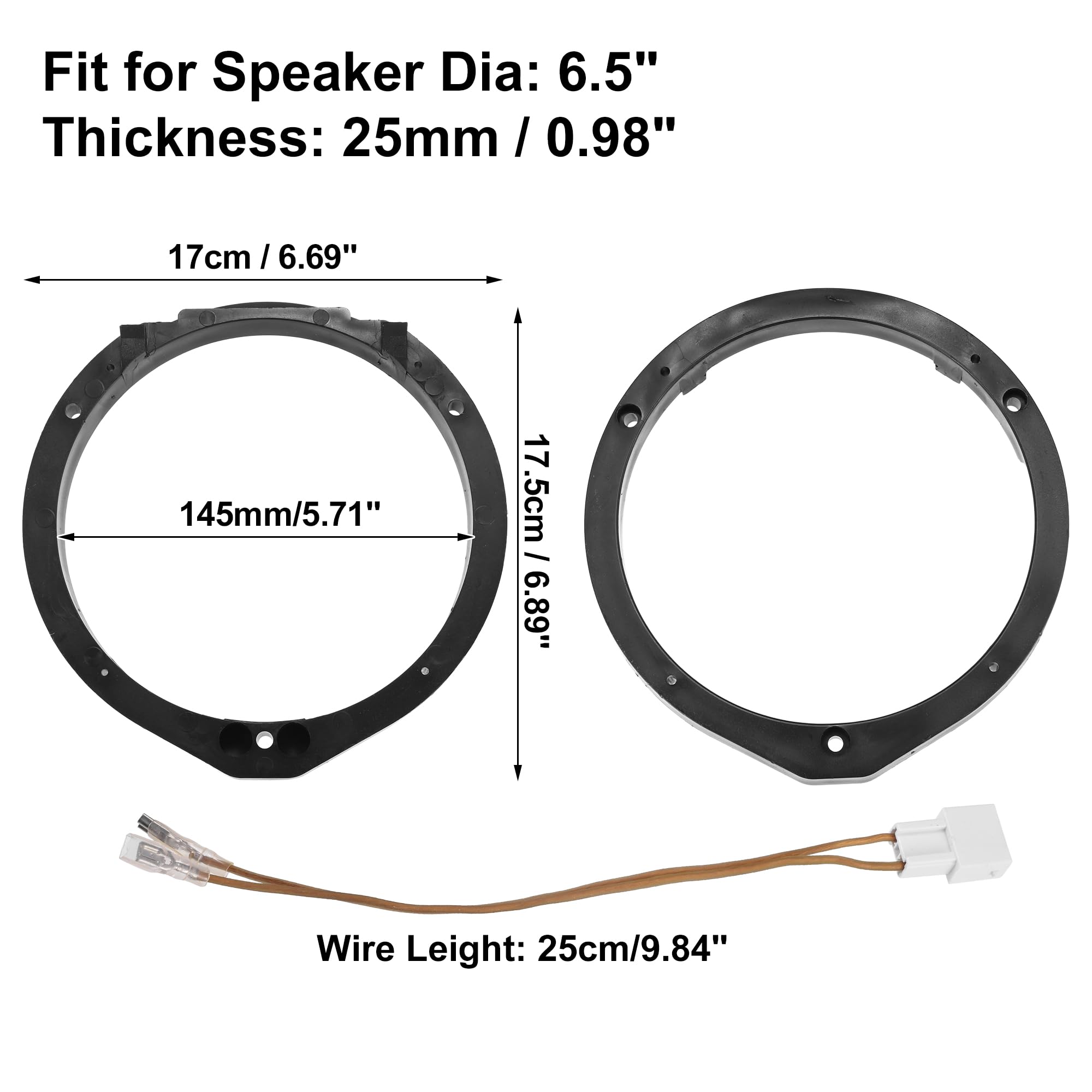 QUARKZMAN 6.5" Adaptador Con Anillo Y Cable Para Honda Accord 08-19 1Pc | Plástico Negro, 25Mm Grosor, 145Mm Diámetro, Cable 25Cm, 2 Pines, Para Honda: Civic 06-20, Crv 07-14, Odyssey 11-20