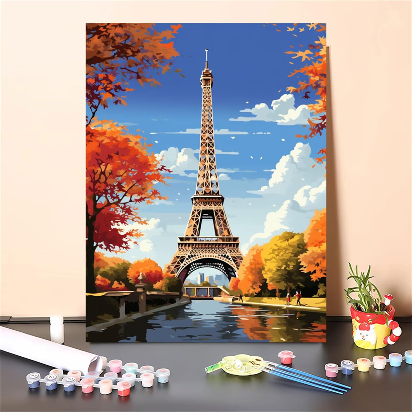 Herbst Malen Nach Zahlen Erwachsene Groß 80x100cm,Malen Nach Zahlen Landschaft,Bastelset Set für Erwachsene,DIY Handgemalt Ölgemälde Leinwand Kit mit Pinseln Acrylfarben,Home Dekor Geschenk M-687