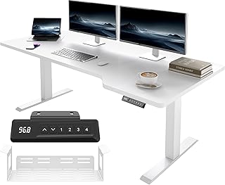 JUMMICO HöHenverstellbarer Schreibtisch 160x70 cm L-Form, Gaming Tisch Elektrisch Höhenverstellbar, Ergonomie Bürotisch mit 4-Memory-Funktion & Kabelmanagement, großer Monitorplatz Stehpult, Weiß