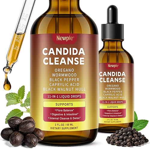 Candida Cleanse Detox para mujeres y hombres, limpieza intestinal y parásitos con ácido caprílico, orégano, nogal negro, apoyo de Candida y