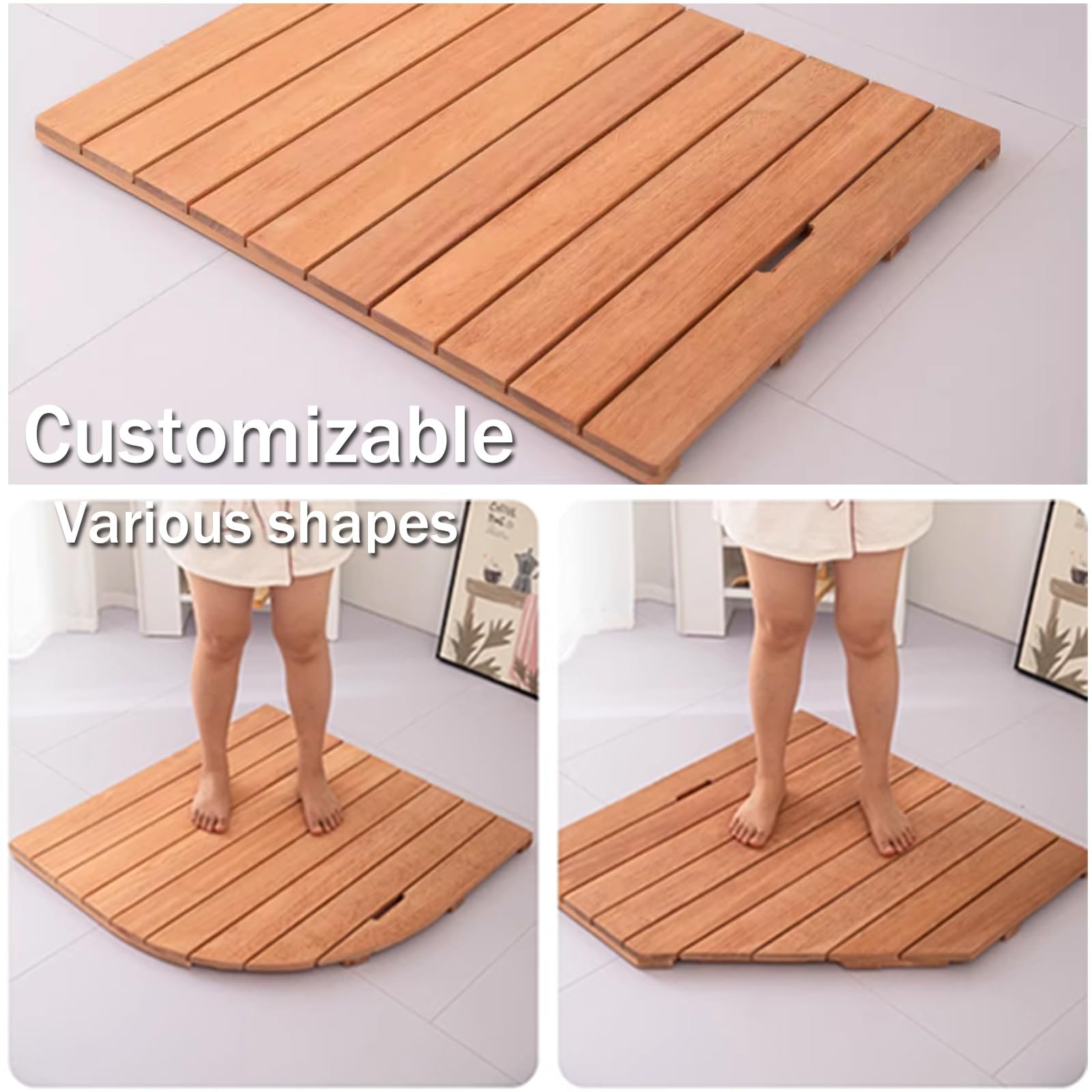 Pedana Doccia Legno，Pedana Doccia in bambù, Tappetino Antiscivolo for la Vasca e la Sauna, Interno e Esterno, Naturale，pedana Legno Doccia，Tappetino Doccia in bambù(W60xL60cm/W24xL24in)