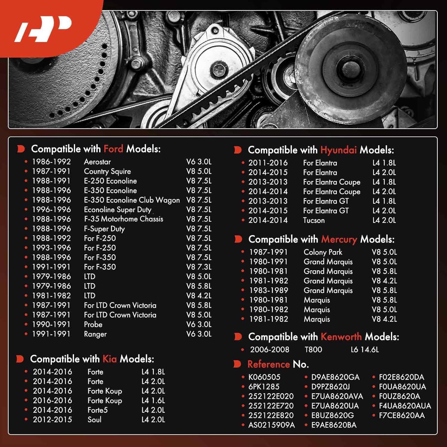 A-Premium 252122E020 Engine Serpentine Drive Belt Compatible with Ford, Hyundai, Kia, Mercury & Kenworth Models - F-53, F-250, F-350, F-Super Duty, E-250, Tucson, Ranger, Elantra