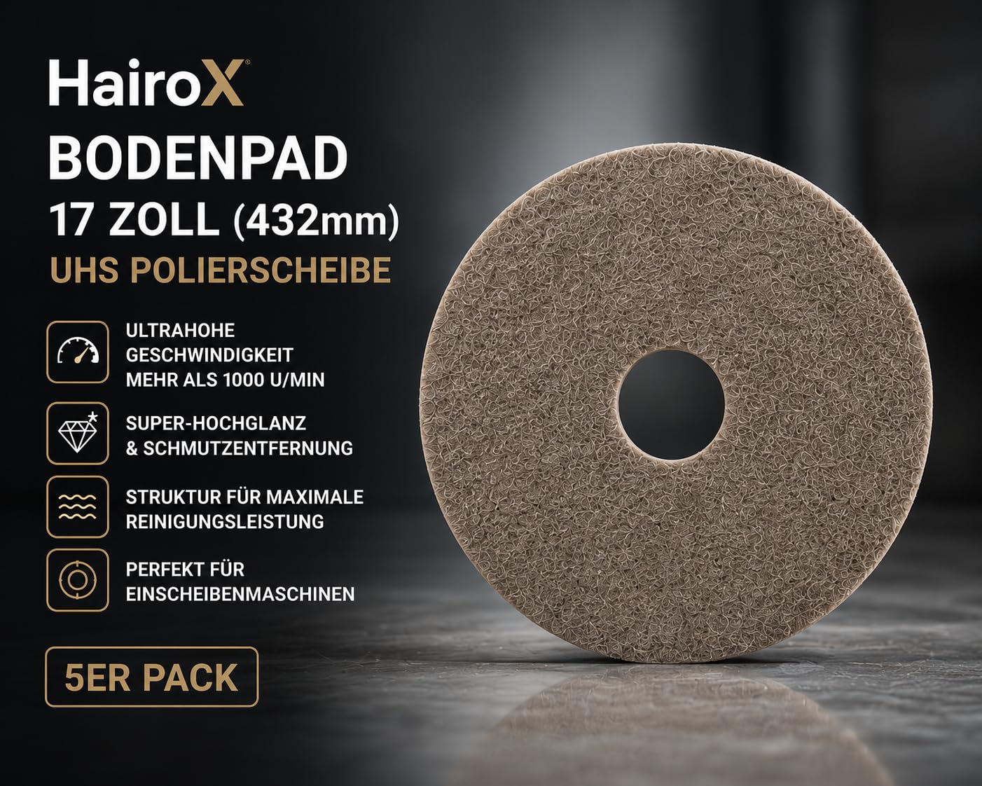 HairoX - Almohadilla de pulido UHS de 17 pulgadas (432 mm), almohadilla de limpieza de alta velocidad de poliéster reciclado, superbrillante y eliminación de suciedad para una máquina monodisco, color