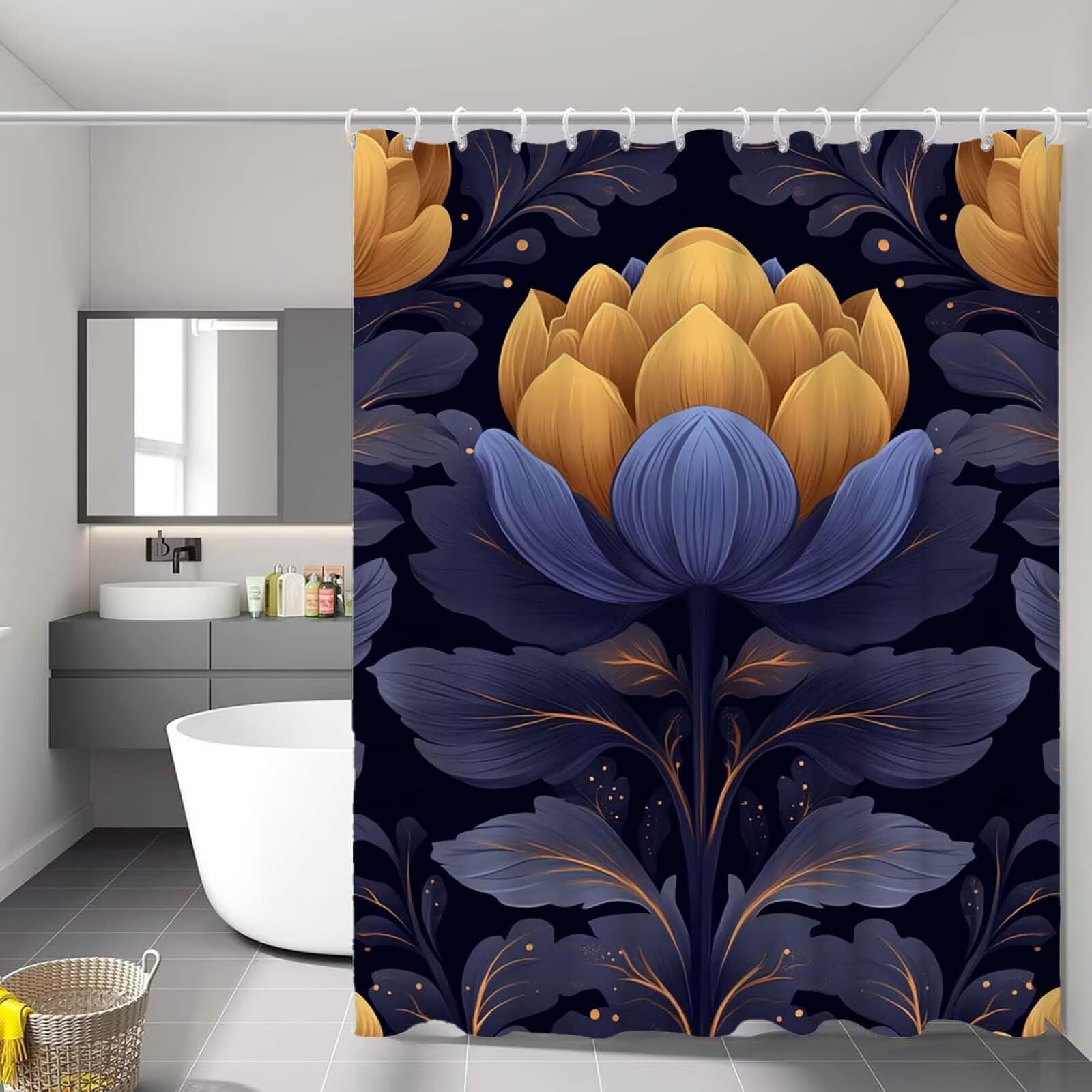 Rideau douche violet imperméable pour une salle de bain moderne, propre et bien sèche