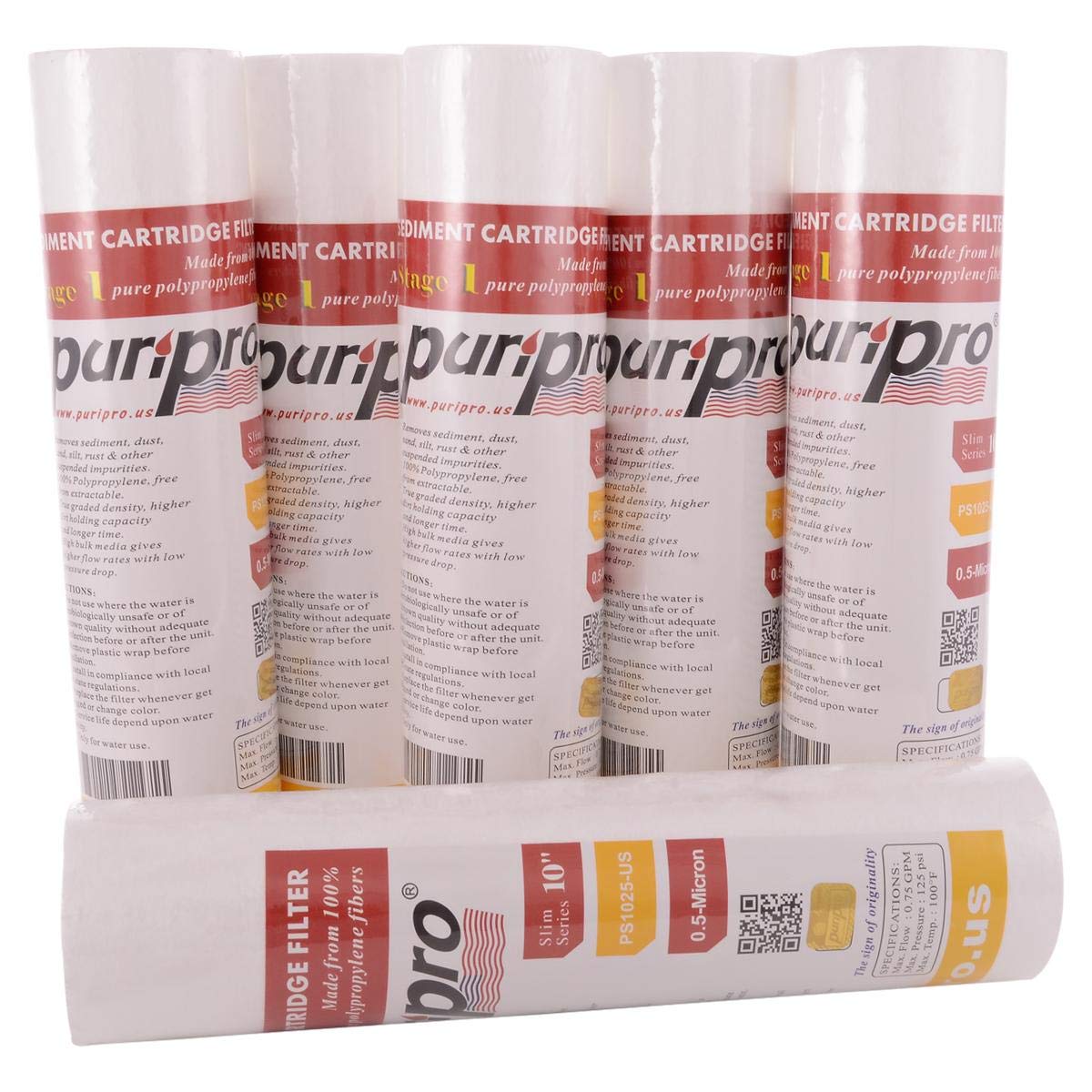 Puri Pro Polypropylene Filter 10" x 2.5" - 0.5 Micron, Pack of 6