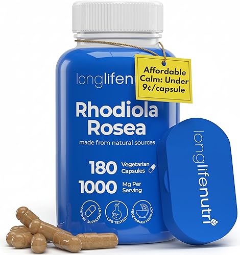 LongLifeNutri Rhodiola Rosea 500mg - 180 cápsulas vegetarianas para salud mental y física, sin OMG, suministro de 3 meses, de origen natural y