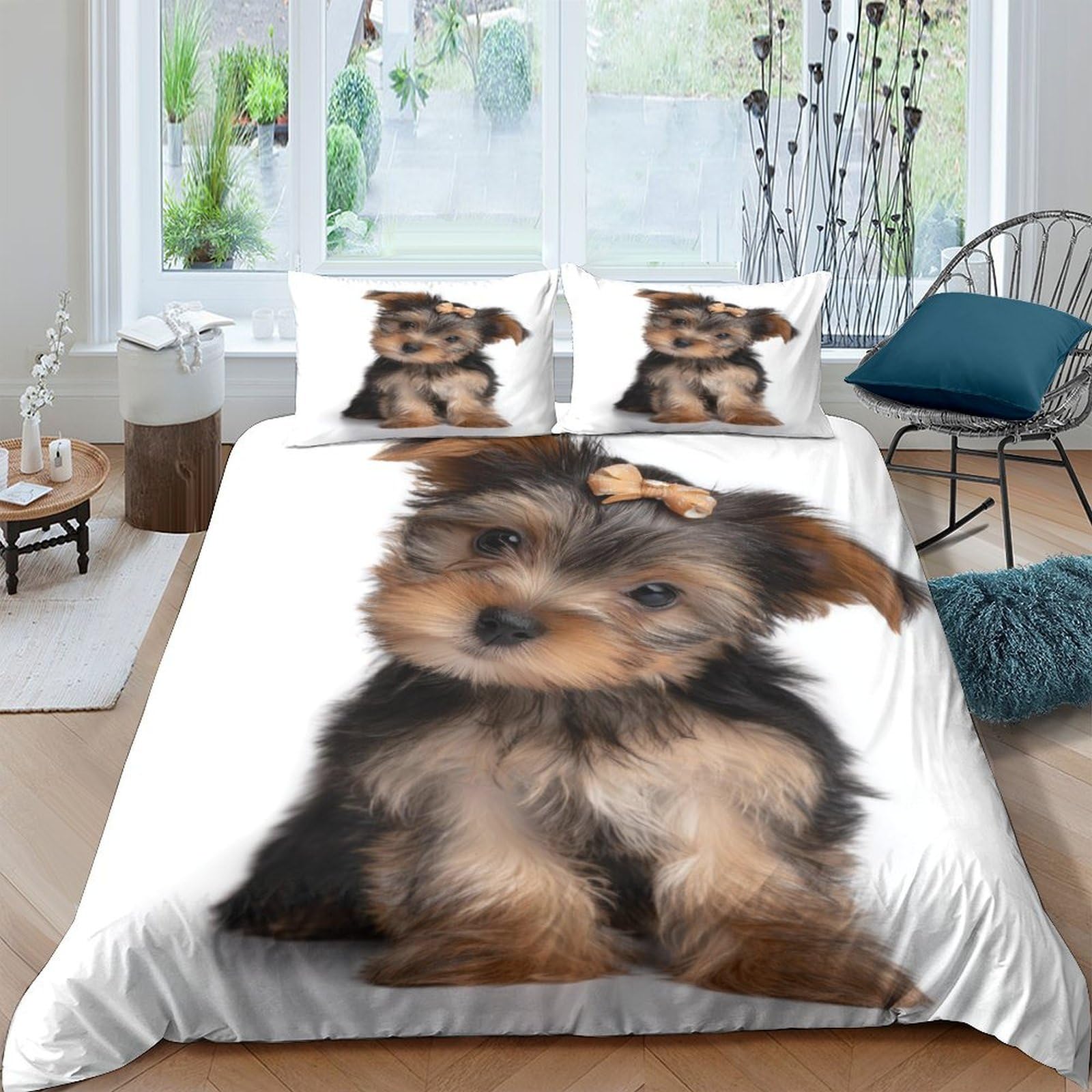 HWEICOIN Yorkshire Terrier Duvet Cover Set 2 PCS Hotel Quality Quilt Cover Bed Sets Bed Covers with Pillowcases with Zipper Closure Breathable Stylish Comforter Single（135x200cm）