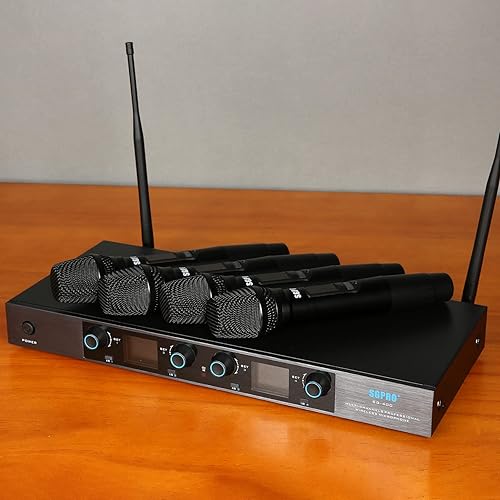 Miniatura 9 de Sistema de micrófono inalámbrico de 4 manos con 65 canales UHF cada uno, rango de 262 pies, control de volumen, bloqueo automático, función de