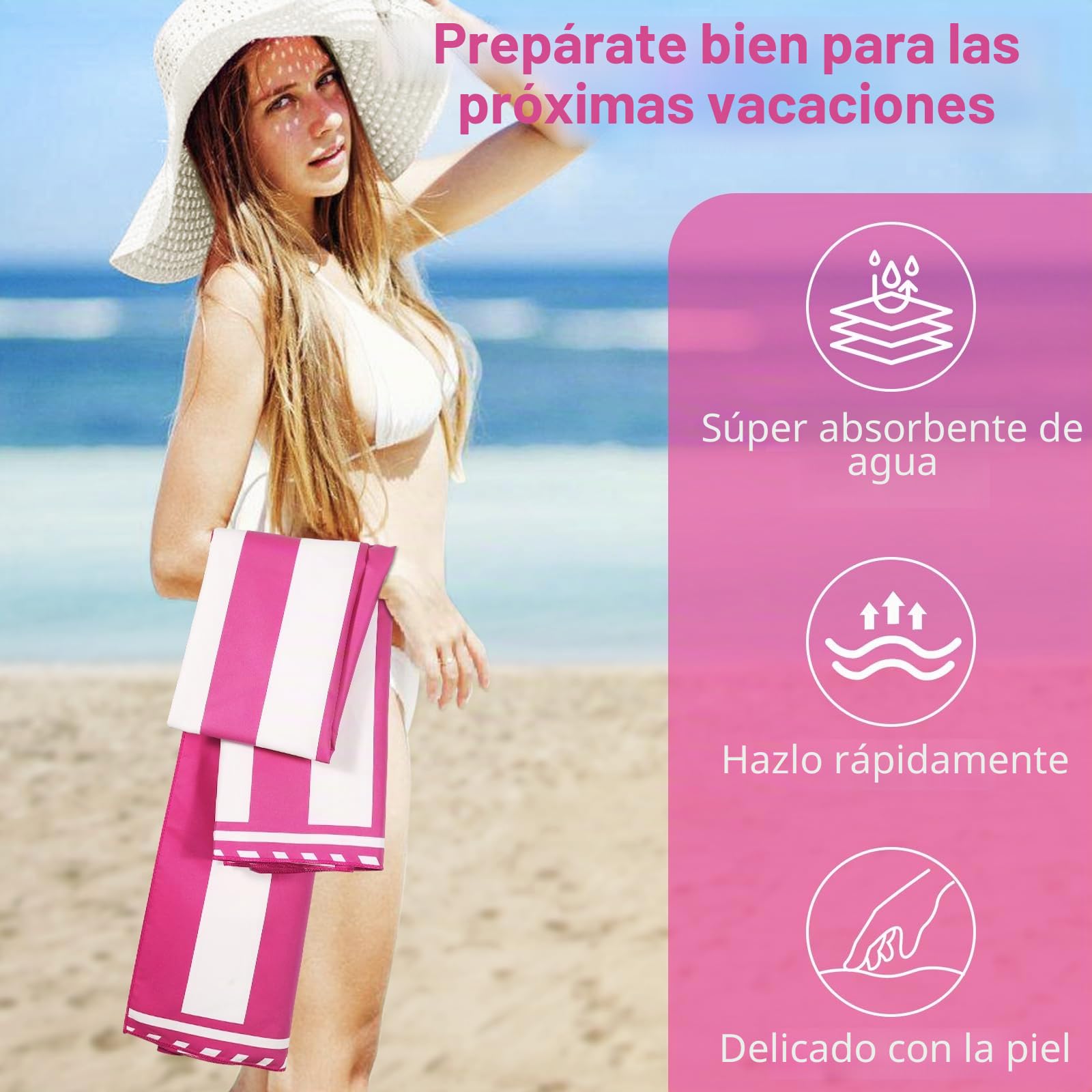 Vortix Toalla Playa XXL Juego de 2-90 X 180 cm, Toalla Grande de Microfibra de Secado RáPido, Toalla de BañO Sin Arena, Manta de Playa para Mujer (Azul Oscuro + Rojo Rosa)