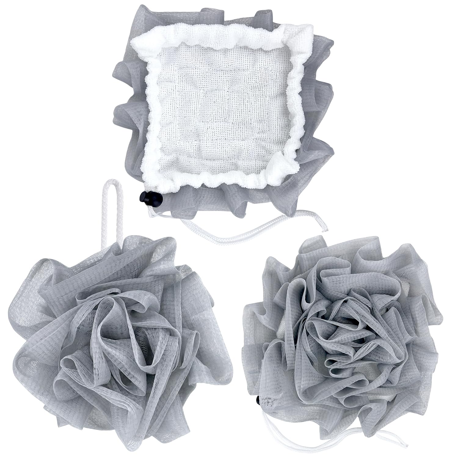 2-In-1 Bath Sponge, Shower Puff Loofah Shower Puff Loofah Sponge Bath Scrunchies Scrubbing and Cleaning
