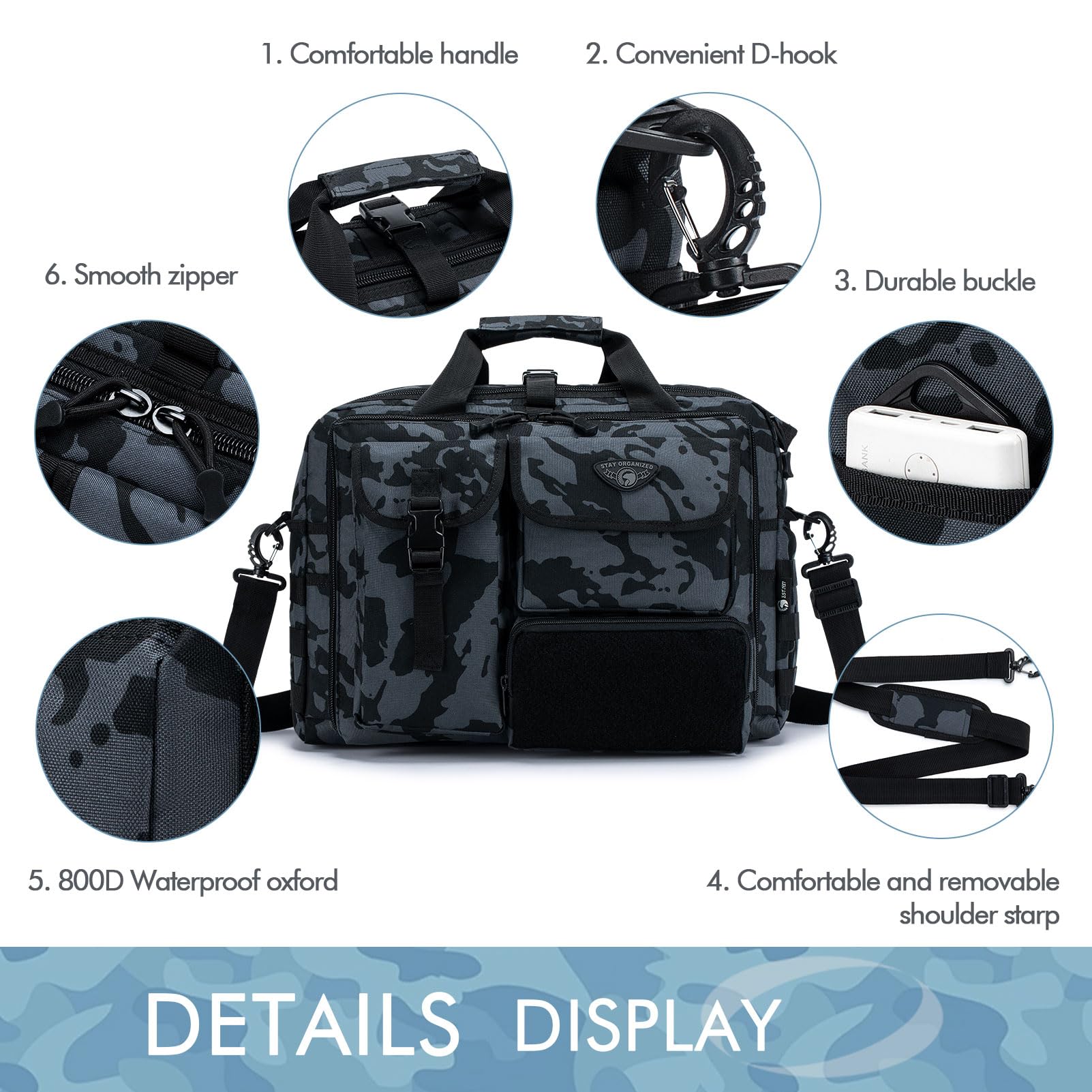 Bagzy Sacoche Tactique Bandoulière Homme - Malette de Travail Militaire Oxford MOLLE pour Ordinateur 17" - Sac Business Survie Randonnée