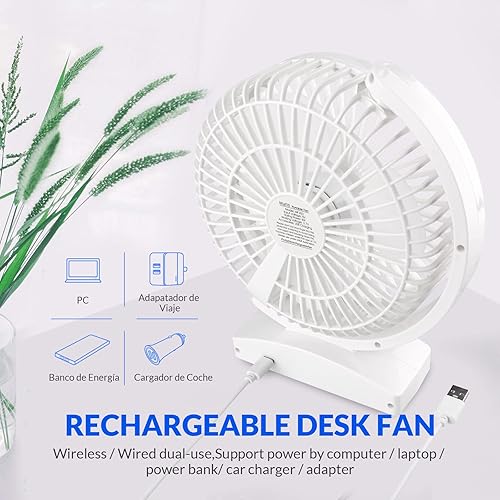 Miniatura 3 de mafiti Ventilador de escritorio pequeño de 6.6 pulgadas para dormitorio, potente ventilador de mesa USB de 3000 mAh, ventilador eléctrico recargable