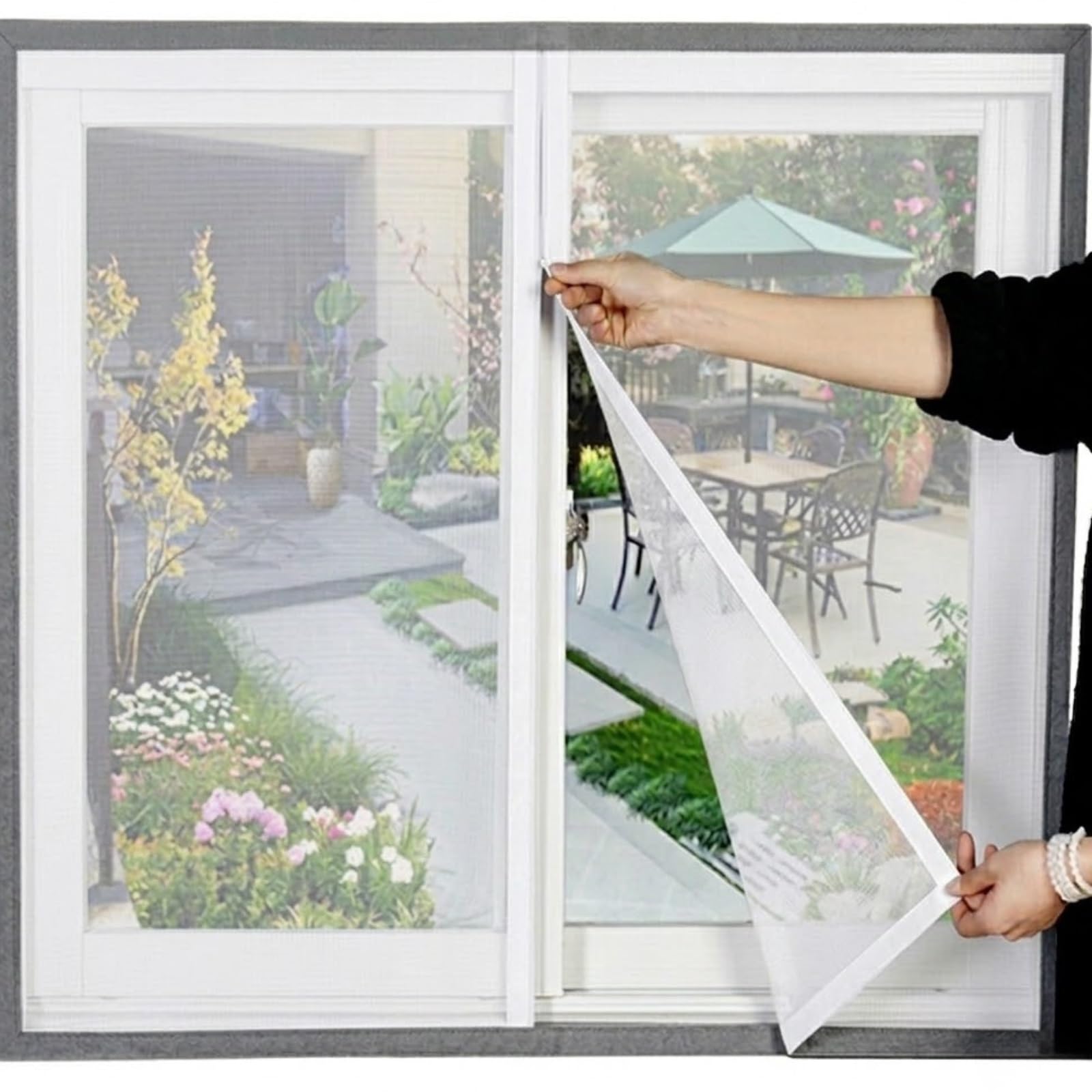Zipper Version Self-Adhesive Mosquito Net for Windows Fiberglass Mesh, Foldable Cat Scratch Resistant Mesh Curtain, Air Flow Friendly Washable Fly Screen for Bedroom Patio(White,60x100cm)