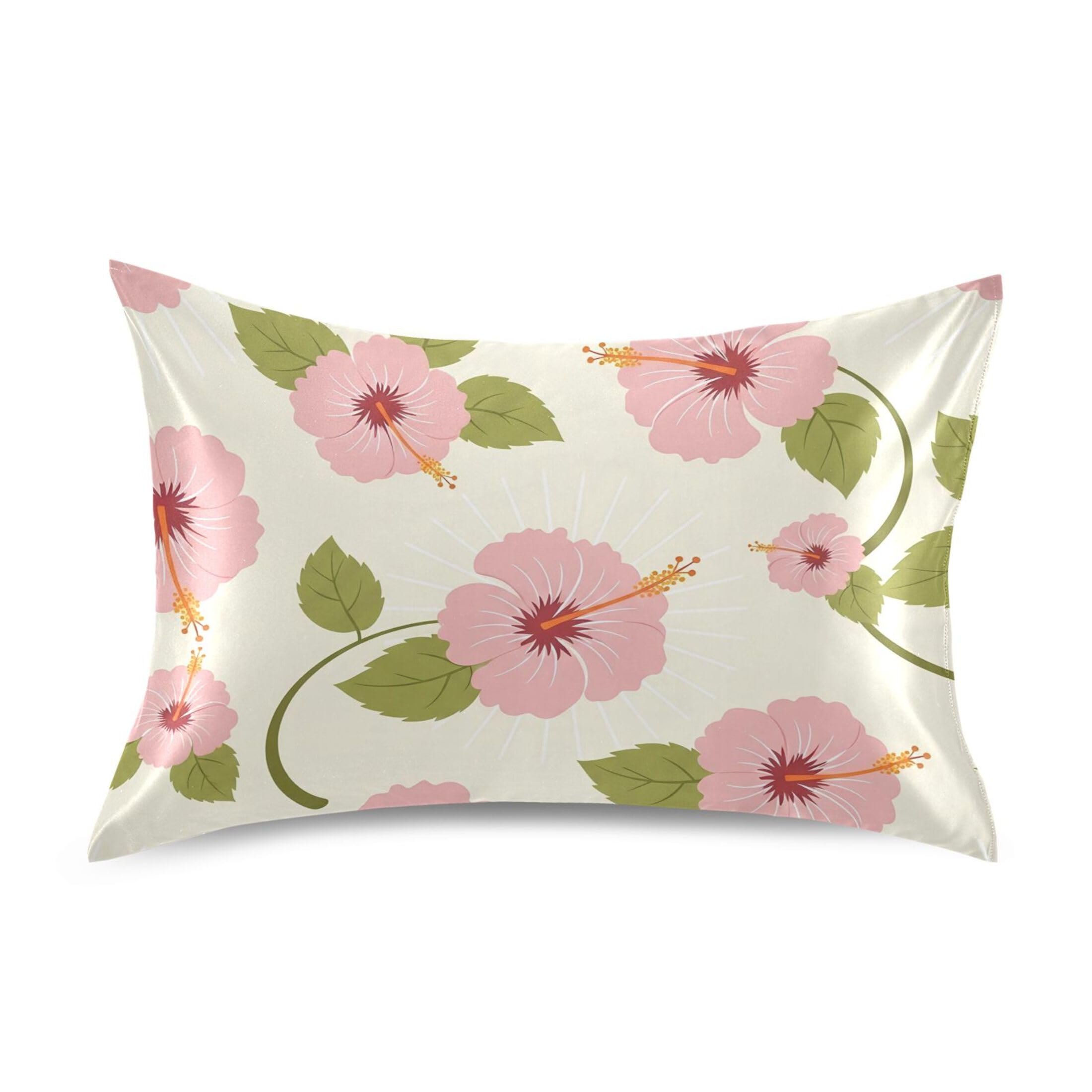 Fuauuyl Pillowcase Queen Size 20x30 in, Hibiscus Soft Breathable Satin Pillow Case for Hair and Skin with Envelope Closure Wrinkle-Free