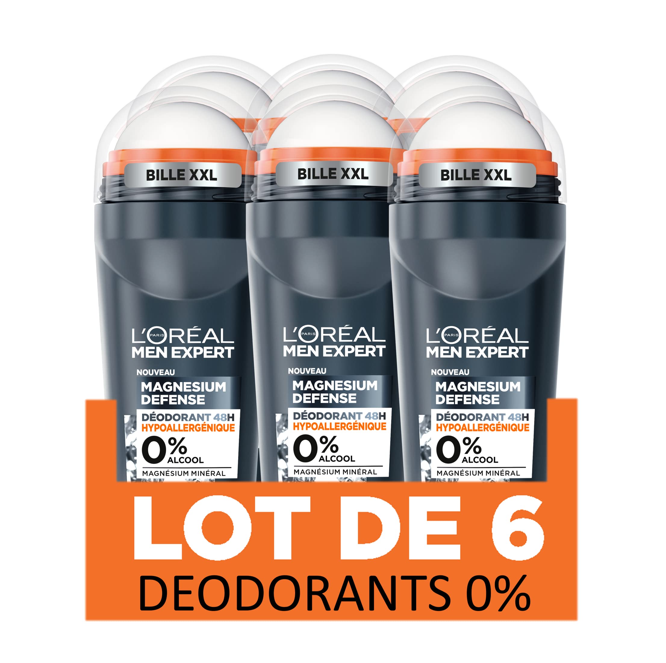 Men Expert Magnesium Defense - Deodorante a sfera 48 ore, ipoallergenico, confezione da 6
