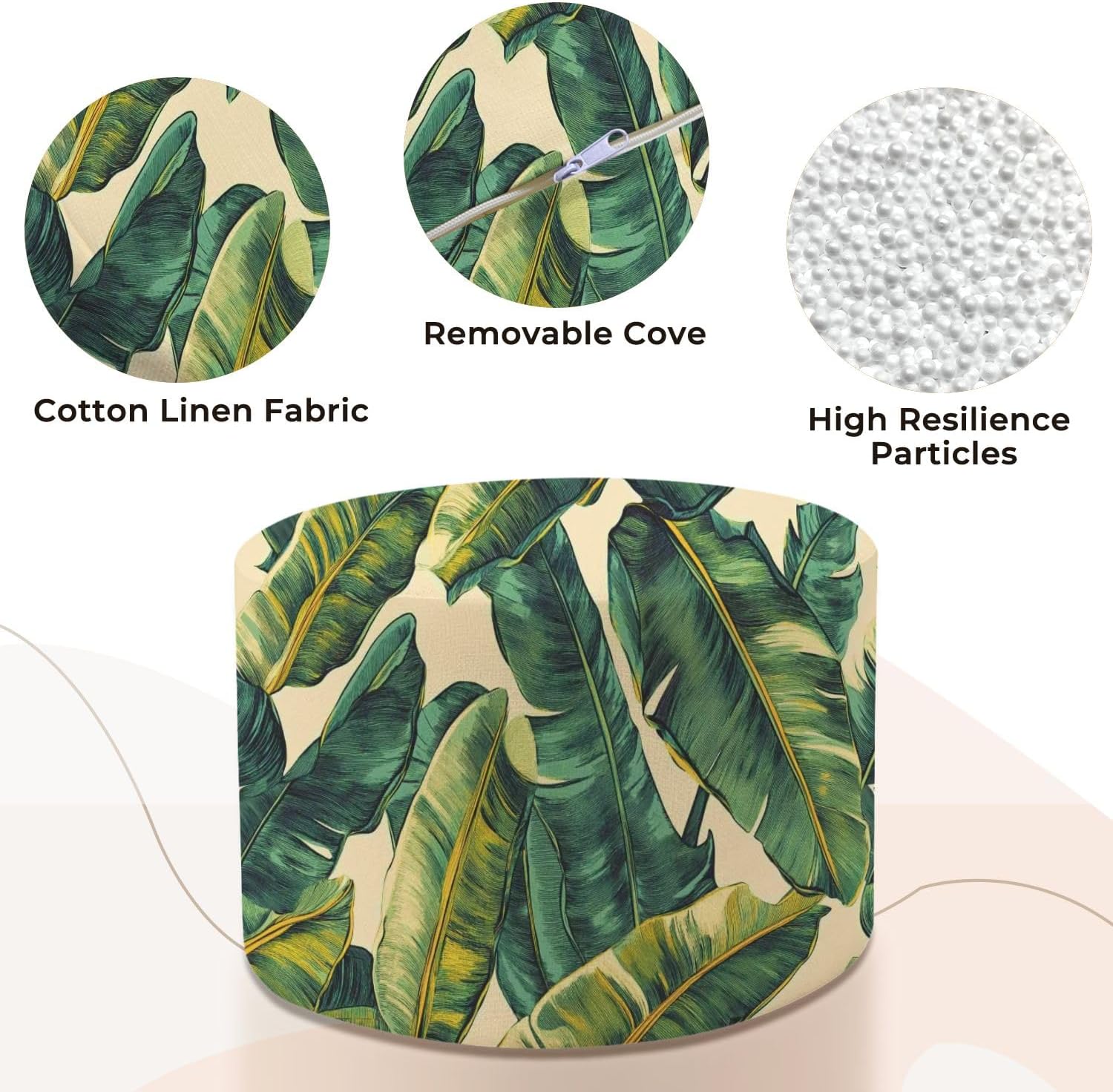 Round Pouf Ottoman Tropical Palm Leaves Jungle Leaf Seamless Floral Pattern Foot Stool Foot Rest Floor Stool Bean Bag Chair Cotton Linen Removable Indoor Outdoor for Living Room Bedroom