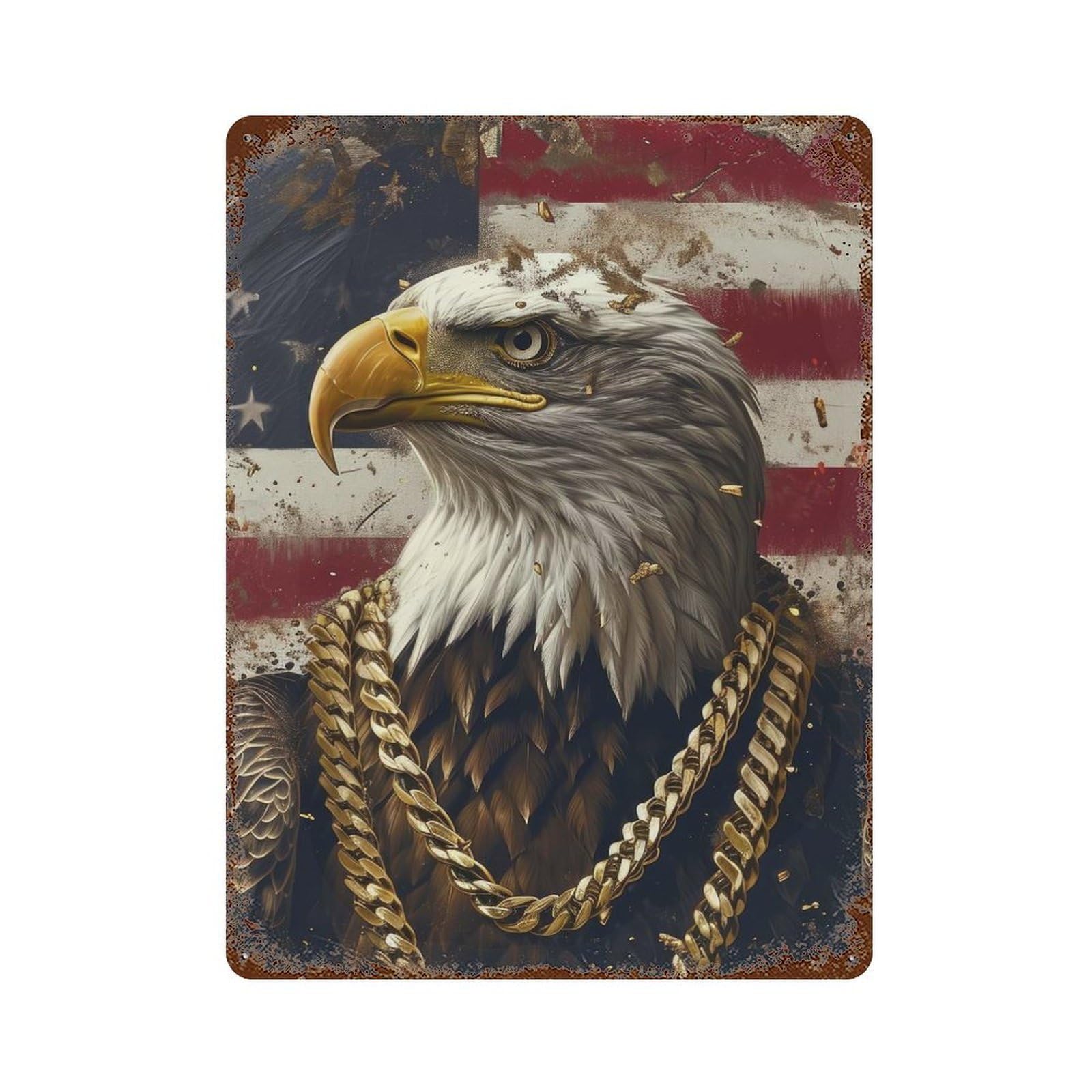 American Bald Eagle 15.7"x11.8" Aged Metal Wall Plaque, Novelty Wall Decor for Garage, Bar And Workshop Decor
