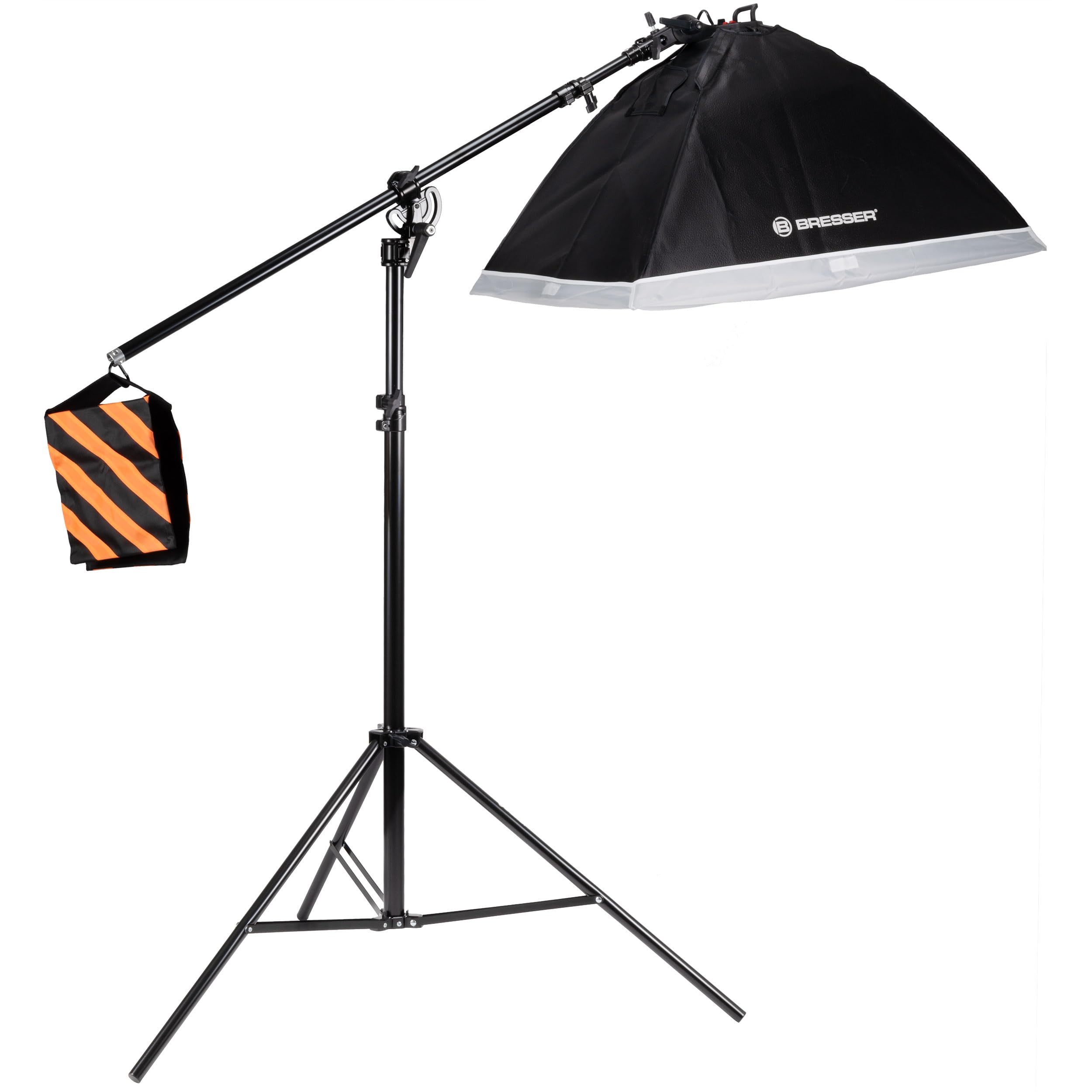 Bresser Kit Luce Diurna LED per Studio Fotografico con 3 Softbox 60x80 cm, 15 Lampade LED, Treppiedi, Braccio Boom, Borsa, 5500K, CRI >85