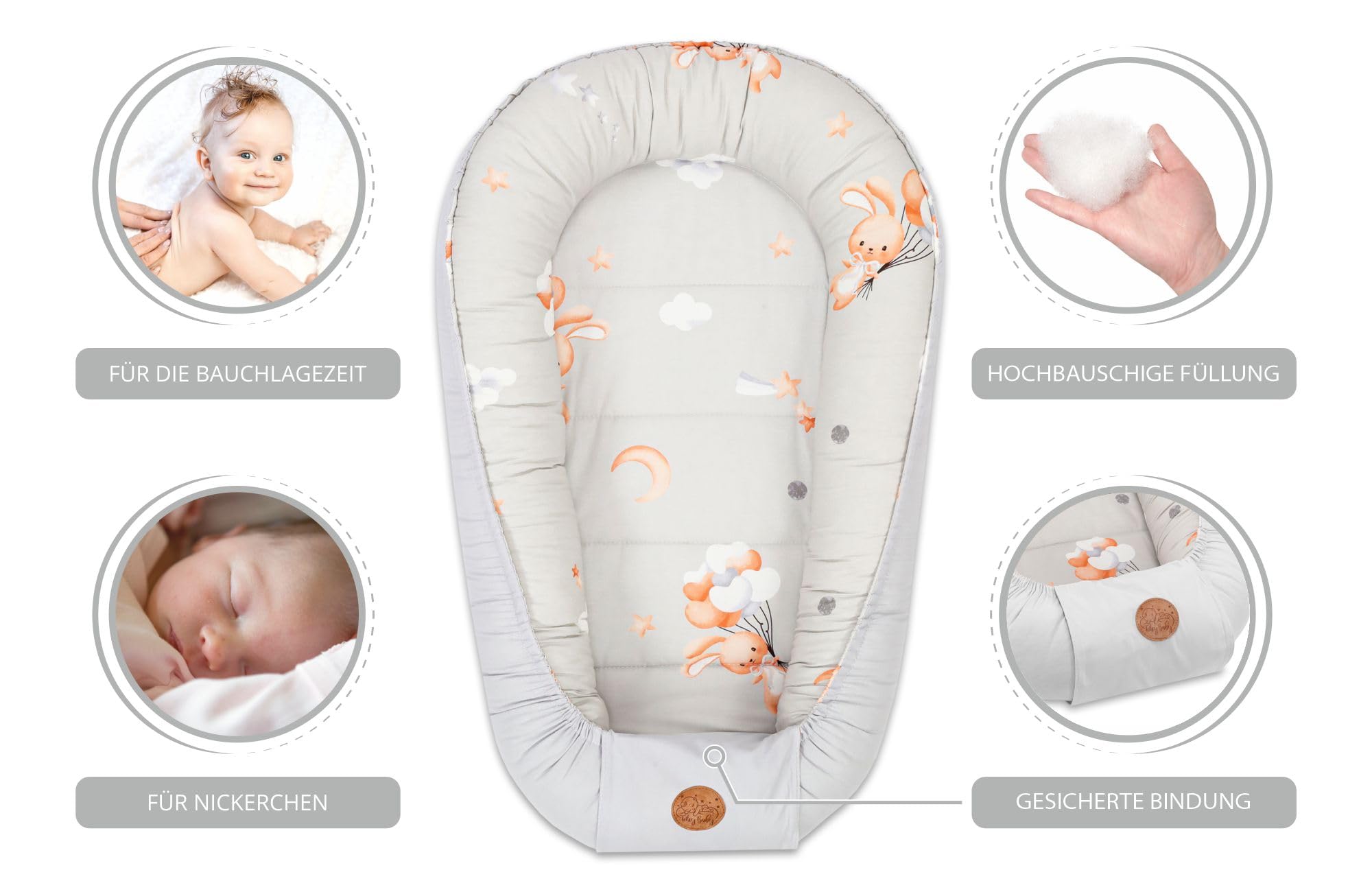 Riduttore lettino neonato - 90x50 cm baby nest trasportabile per neonati nido culla pod cocoonababy babynest antisoffoco Coniglio