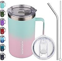 Vista 10 de BJPKPK Taza de café aislada con 2 tapas, vaso aislado de acero inoxidable de 25 onzas con asa, tazas de café de doble pared con aislamiento al