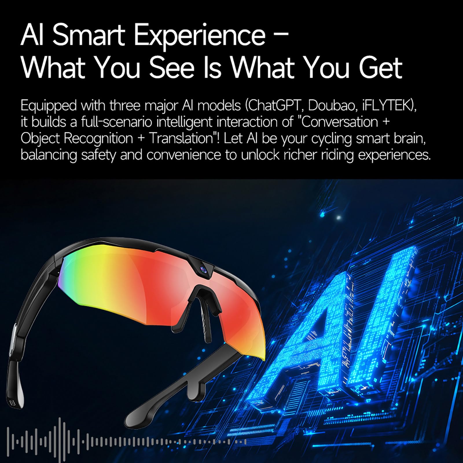 Gafas De Ciclismo con IA, con Cámara De 8MP, Compatibles con Foto/Vídeo/Llamadas Bluetooth/Traducción por IA, Micrófonos Duales, Gafas Deportivas Bluetooth Unisex, con Lentes Graduadas A
