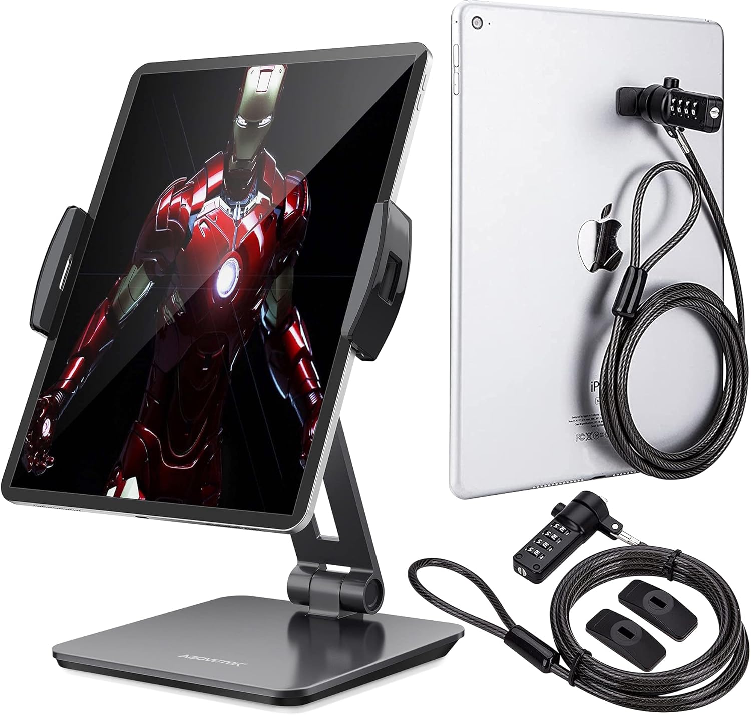 AboveTEK Business Kiosk Aluminum Tablet Stand, 360° Swivel Tablet & Phone Holders for Any 4-14" Device, Laptop Lock, Tablet Lock Security Cable, 2 Keys Durable Steel, Anti Theft Hardware Protection