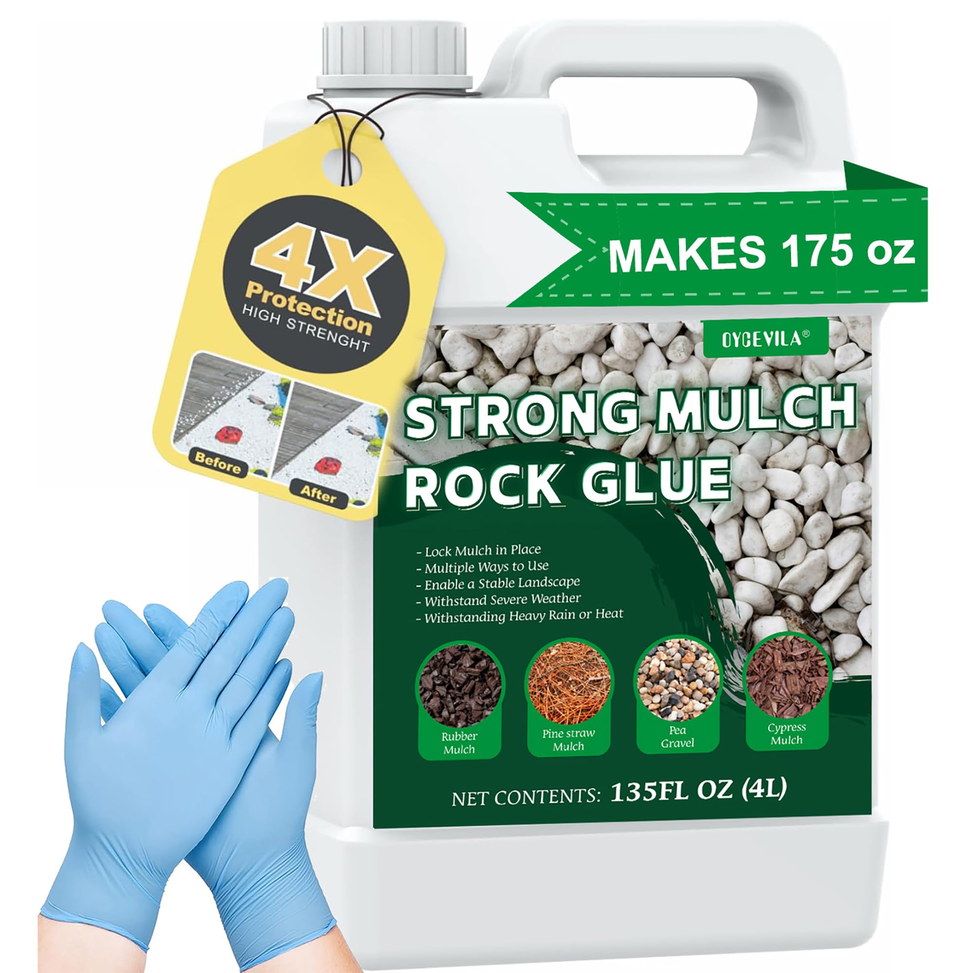 Concentrate Stone Glue, Makes 175oz Mulch Rock Glue for Landscaping, Bark Binder Spray for Outdoor, Garden, Yard, Easy Hold & Pet-Friendly Mulch Anchor Easily Holds Rubber, Stone, Pebble, Pea Gravel