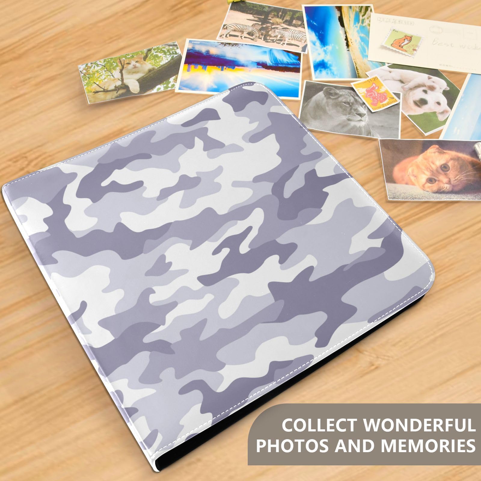 Álbumes de fotos para fotos, páginas autoadhesivas, estantería, álbumes de fotos, álbum de fotos de 4 x 6, 6 x 8 pulgadas, camuflaje azul aguamarina