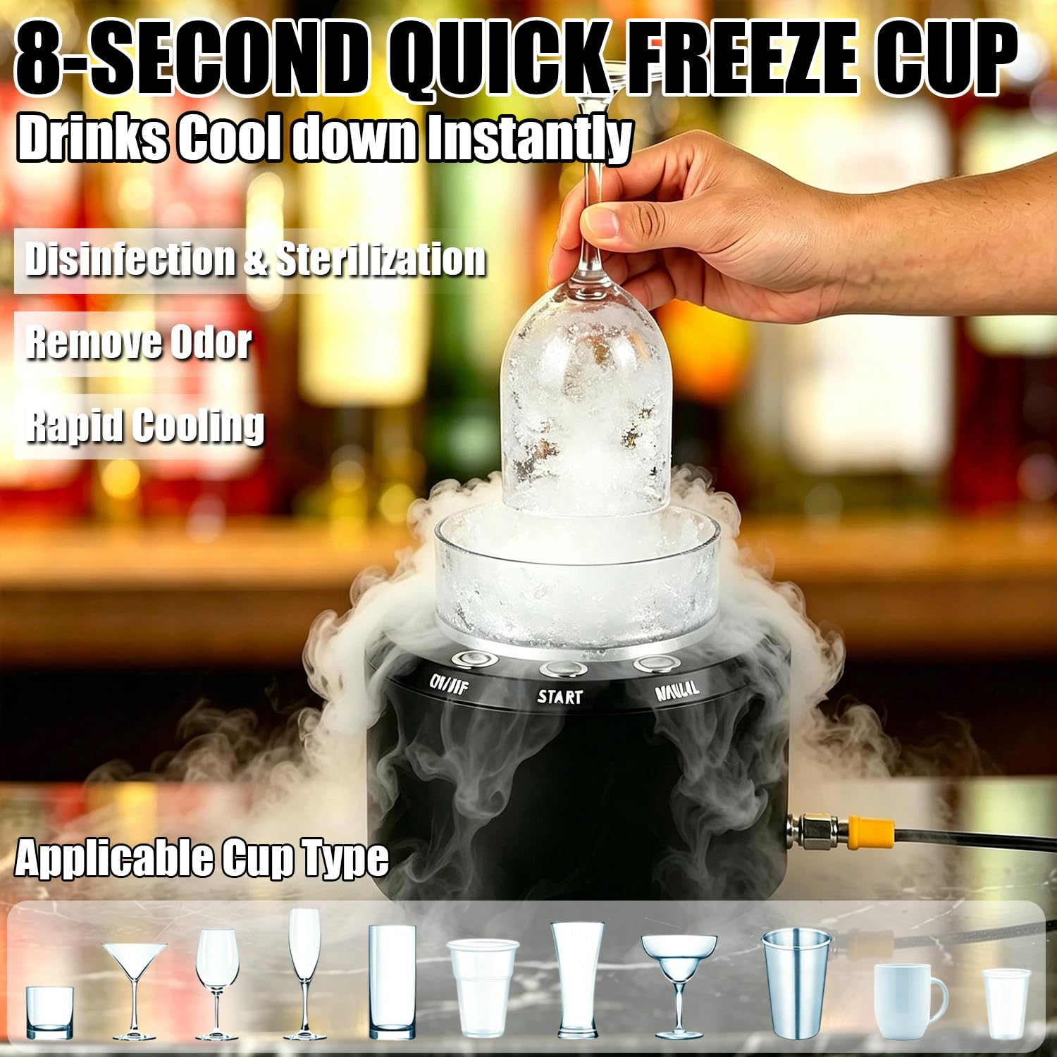 Máquina portátil de Hielo seco, generador de Hielo seco de 20 W, Enfriador de Vidrio, Manual/automático, Control por Botones, fabricación rápida de Hielo en 10 Segundos.