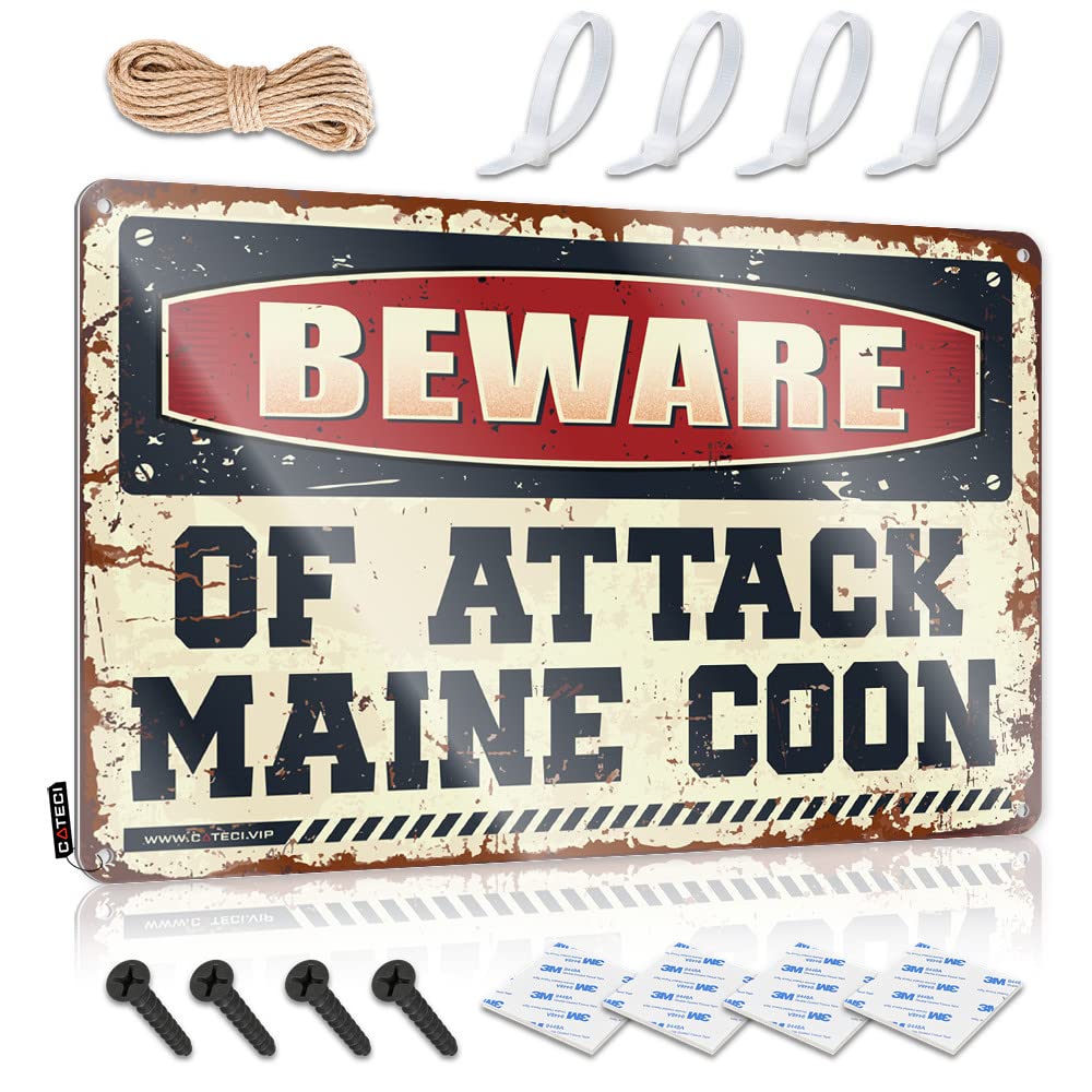 Ibwnbbusn One Color Signs For Bedroom Door Beware Of Attack Maine Coon Tin Sign Drinking Signs Funny Tin Signs Funny Vintage