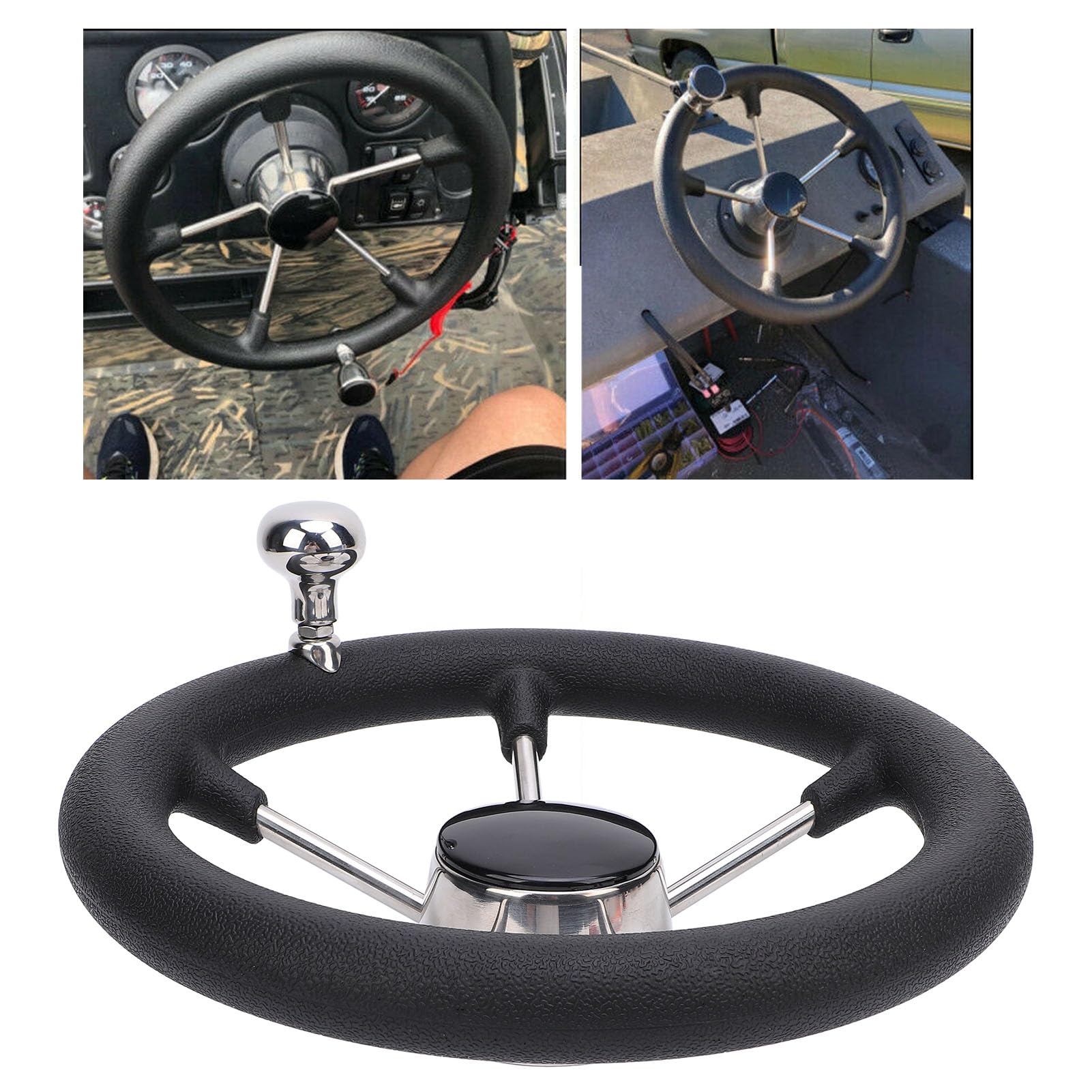 11 inch Stainless Steel Boat Steering Wheel with Center Cap 25 Degree Angle Grip Fits Standard 3/4 inch Tapered Shaft for Boats Yachts Ships