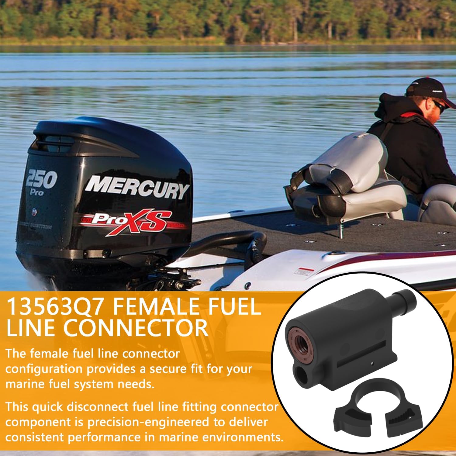 13563Q7 Female Fuel Line Quick Connector, Compatible with Mercury Engine Outboard Tank End 5/16 Inch 8mm Replace# 22-13563A7 18-8091