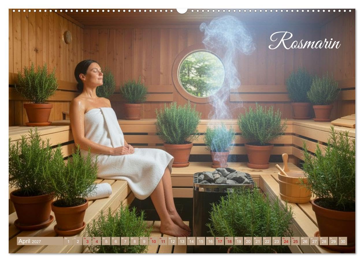 Sauna - Hitze, Duft, Genuss (hochwertiger Premium Wandkalender 2027 DIN A2 quer), Kunstdruck in Hochglanz: Der unsichtbare Luxus der Sauna – Aroma, ... und den Raum öffnen. (CALVENDO Gesundheit)