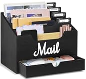 Mail Holder with 4 Large Compartments and Drawer&comma; Wood Mail Holder Sorter Holder&comma;Countertop Desk Office Accessories for File Letter Paper Folder&comma; Drawer Storage