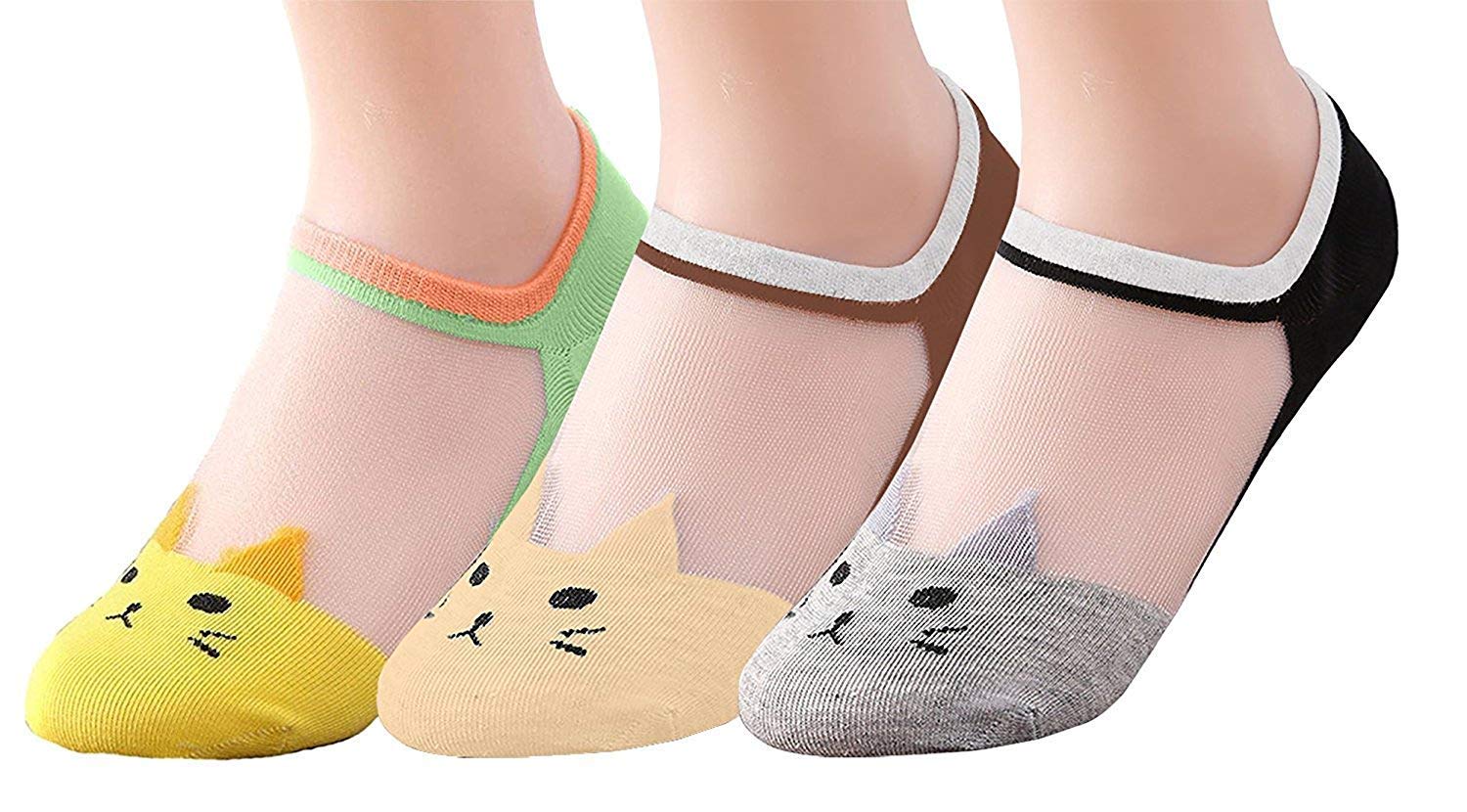 queery Women's Transparent Casual Cat Ankle Length Low Cut Invisible Silk Cotton Soft Socks, Ultra thin Transparent Beautiful Crystal Lace Elastic Socks (Pack of 3 Pairs)-picture-13