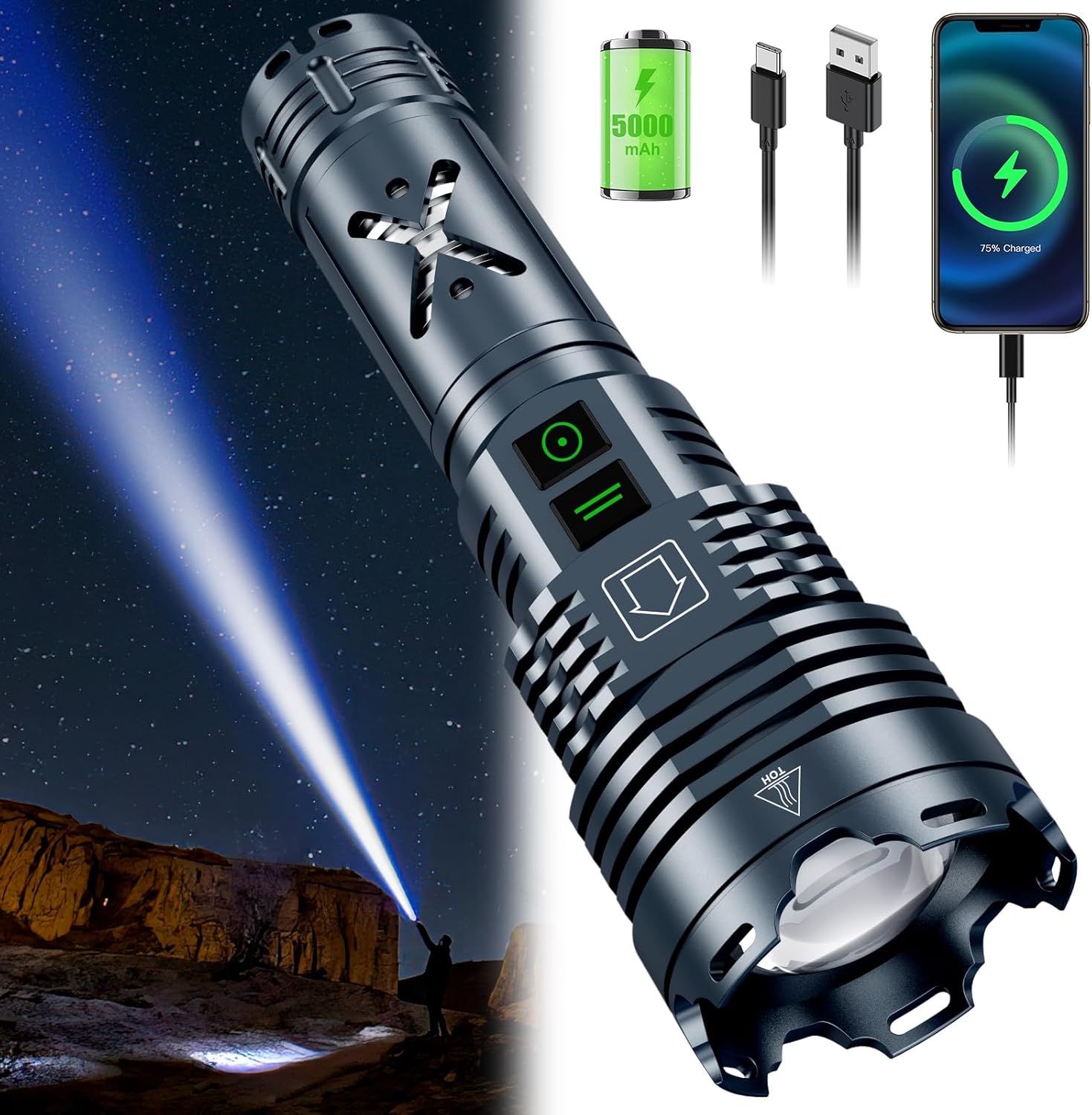 working condition verified. Rechargeable LED Flashlights High Lumens,High Powered Flashlight Super Bright,Handheld Tactical Flashlight With Waterproof, 6 Modes, Zoomable, Powerful Flashlights for Camping Home Emergencies